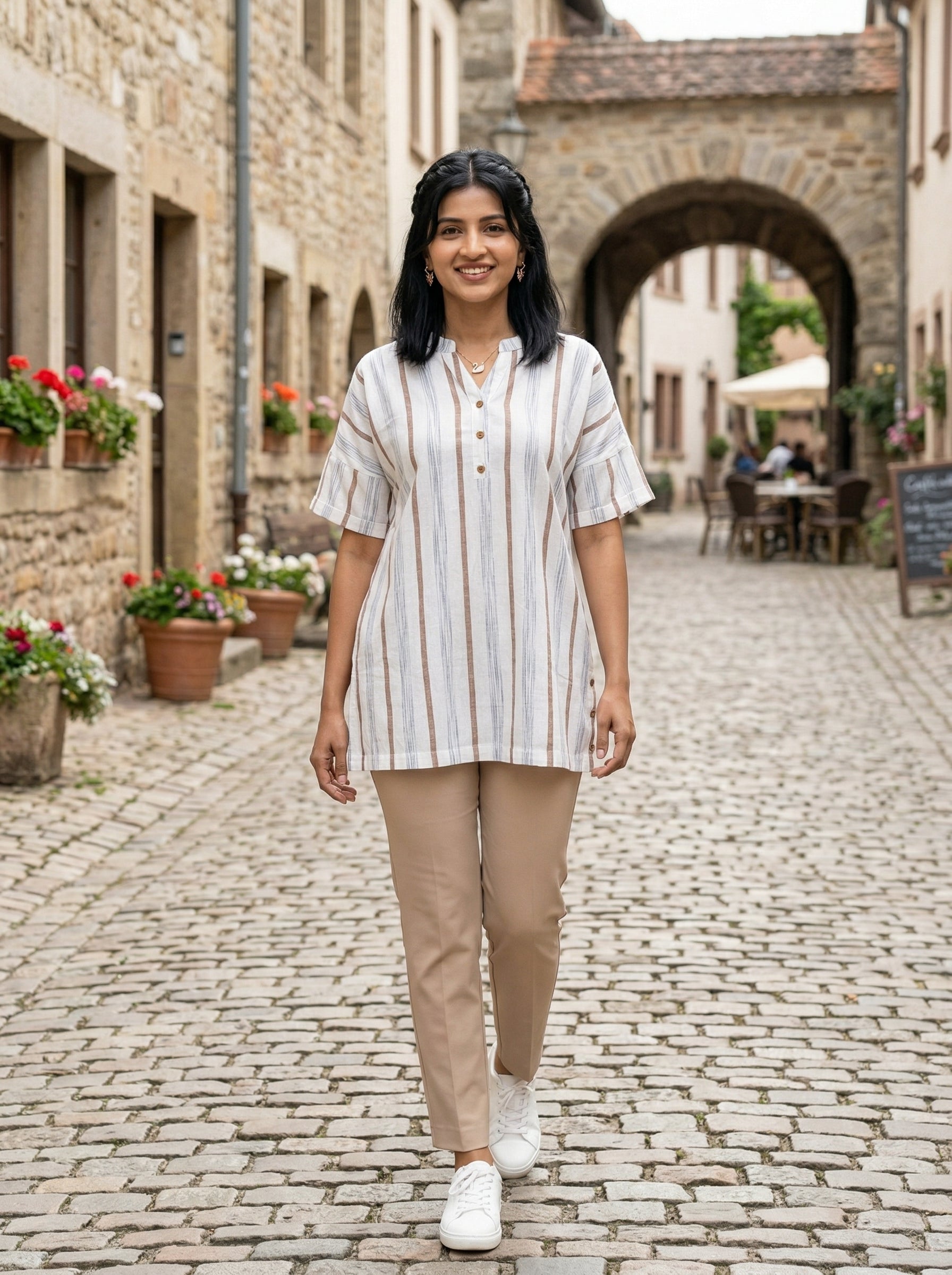 THE SOFT WHITE/BROWN LINE COTTON TOP