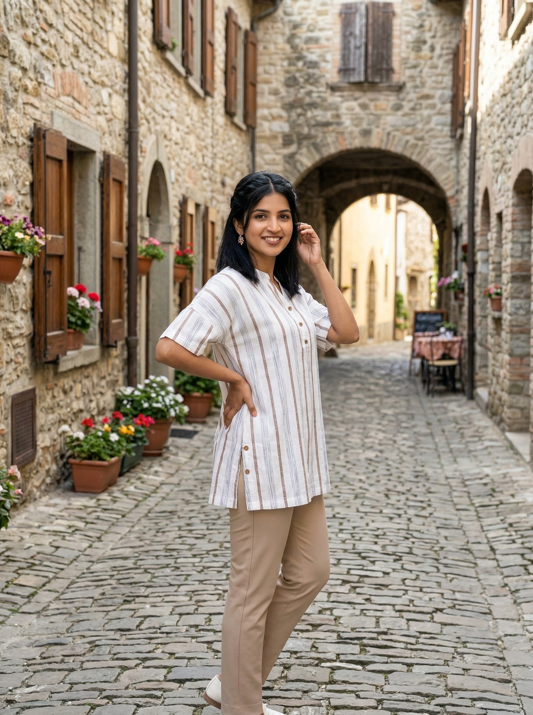 THE SOFT WHITE/BROWN LINE COTTON TOP
