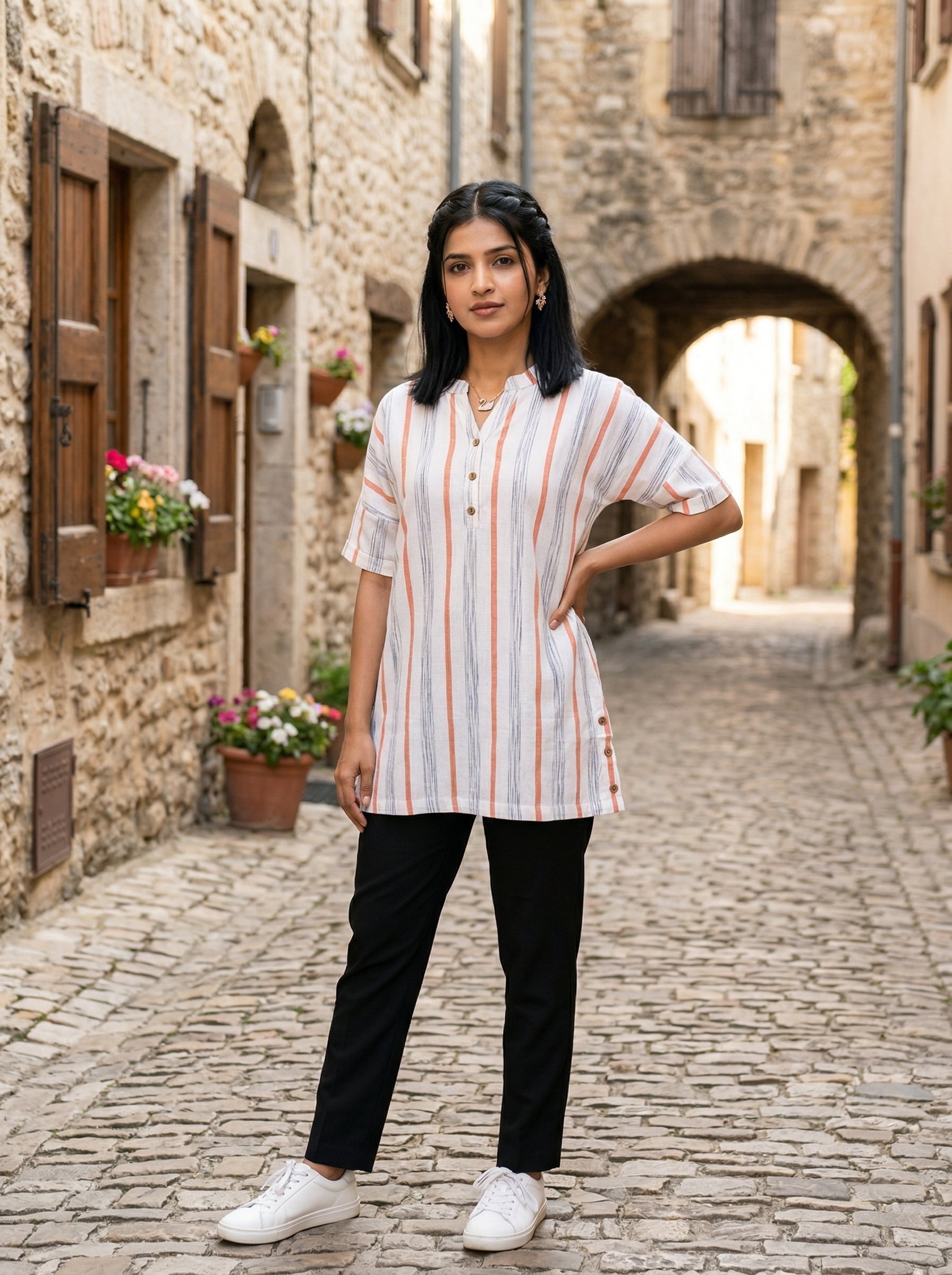 THE SOFT WHITE/PEACH LINE COTTON TOP