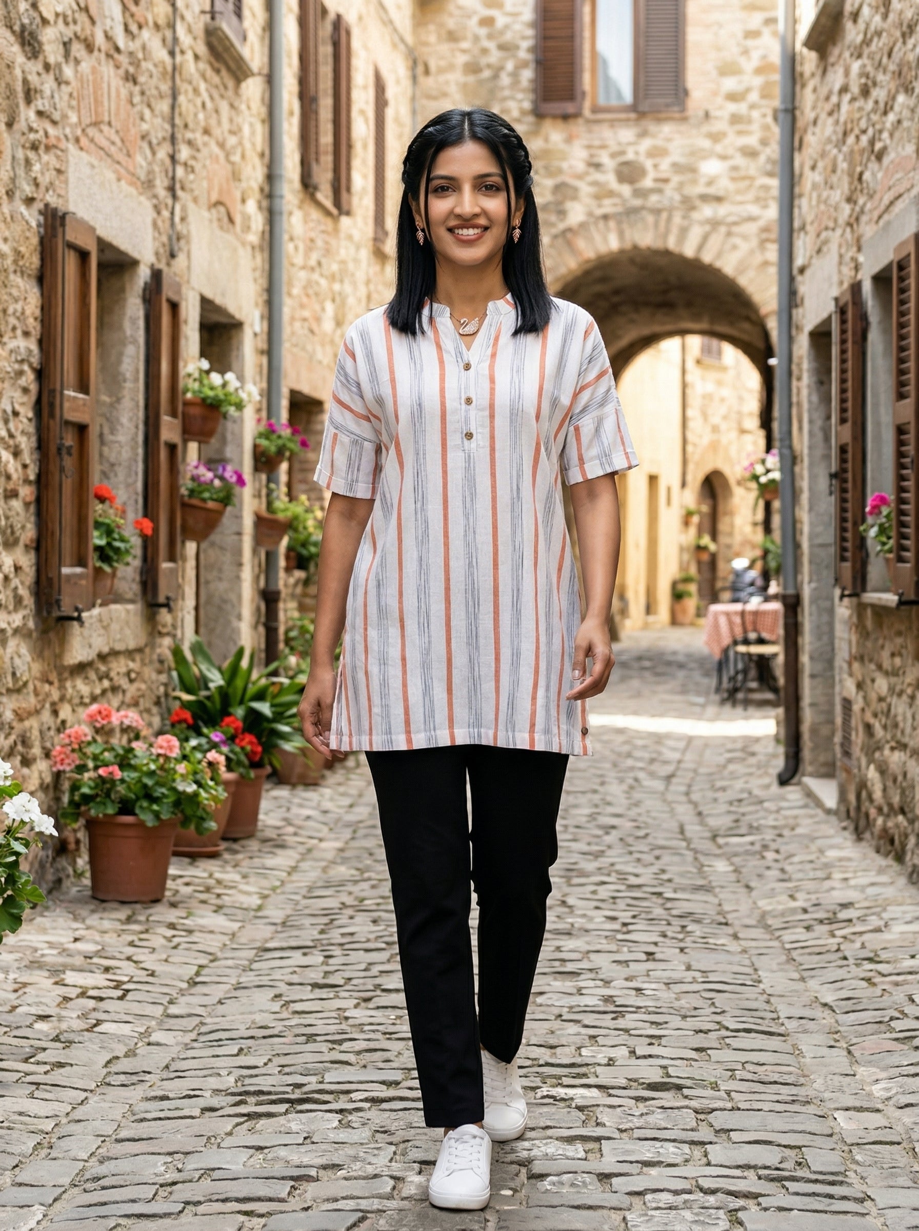 THE SOFT WHITE/PEACH LINE COTTON TOP