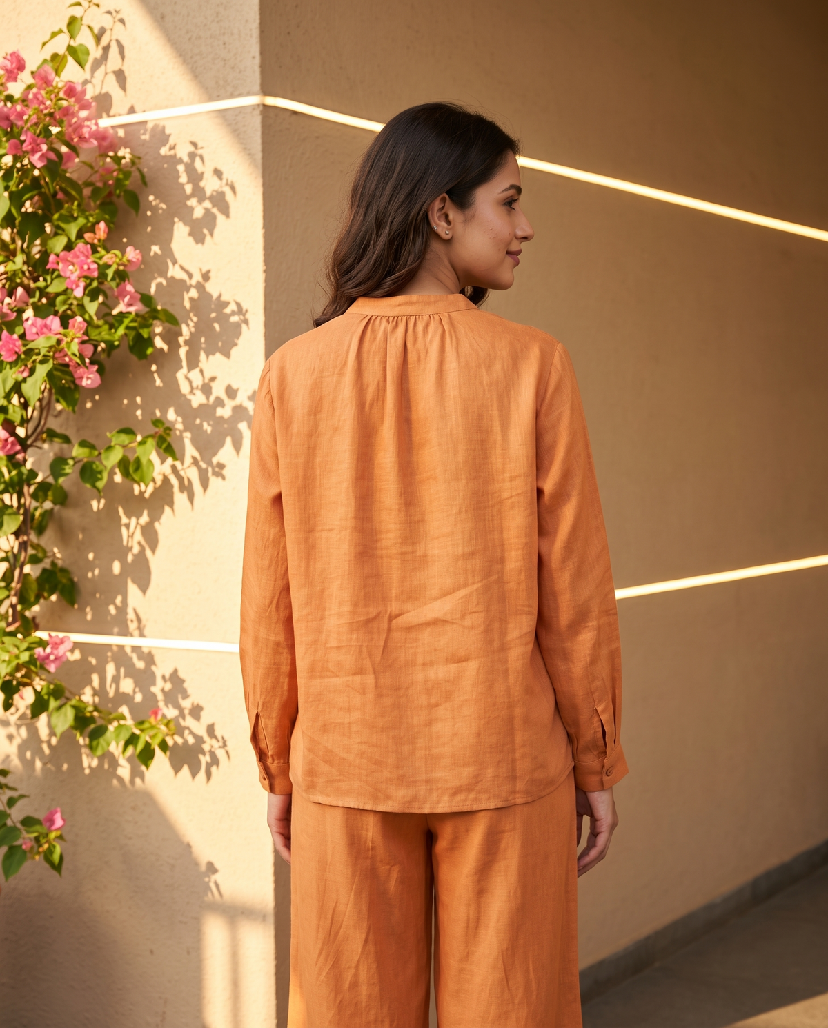 Floral Embroidered European Linen Top -  Orange