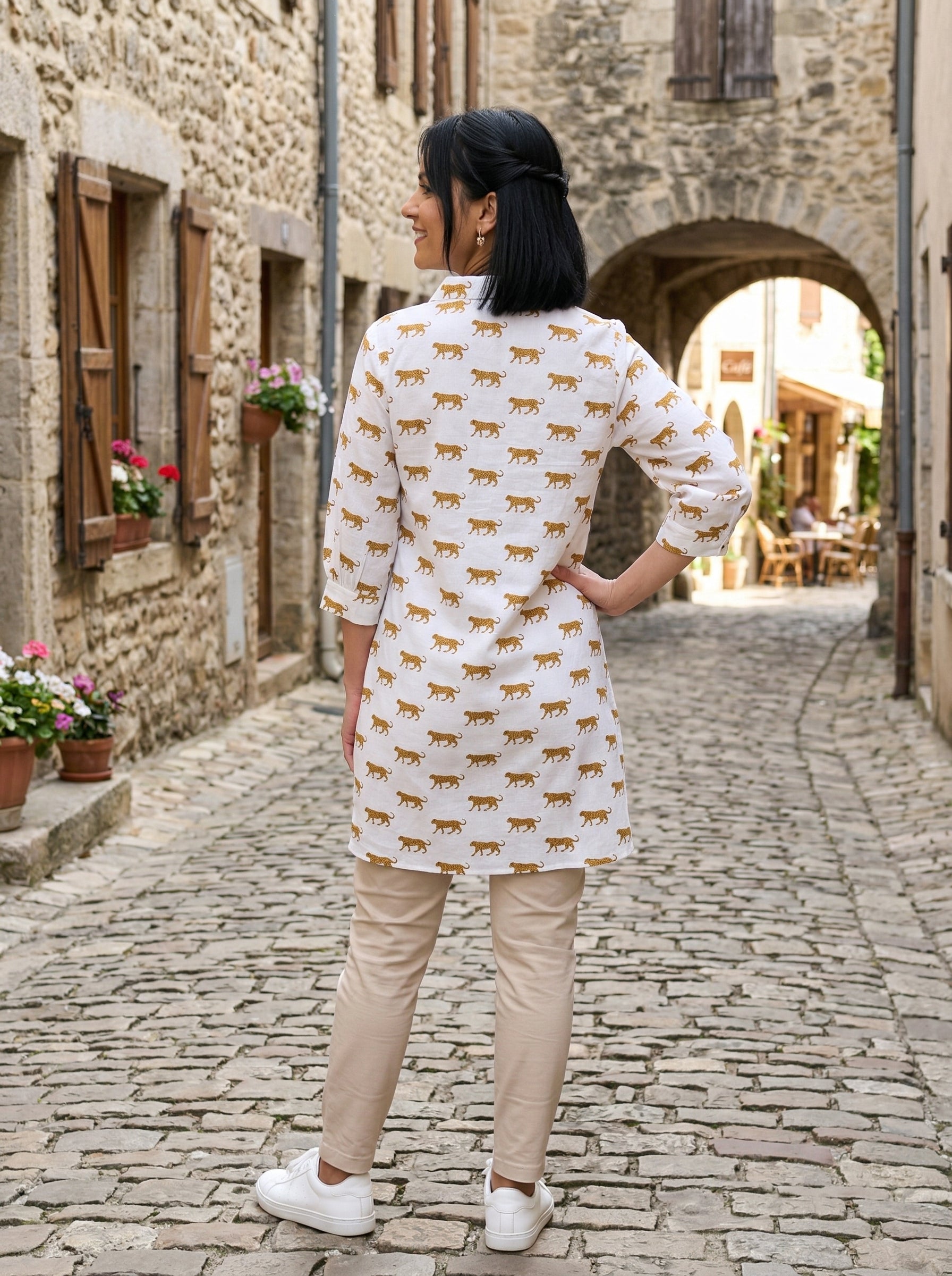 THE EASY VIBE LEOPARD PRINT FINE COTTON TUNIC (HANDPRINTED)