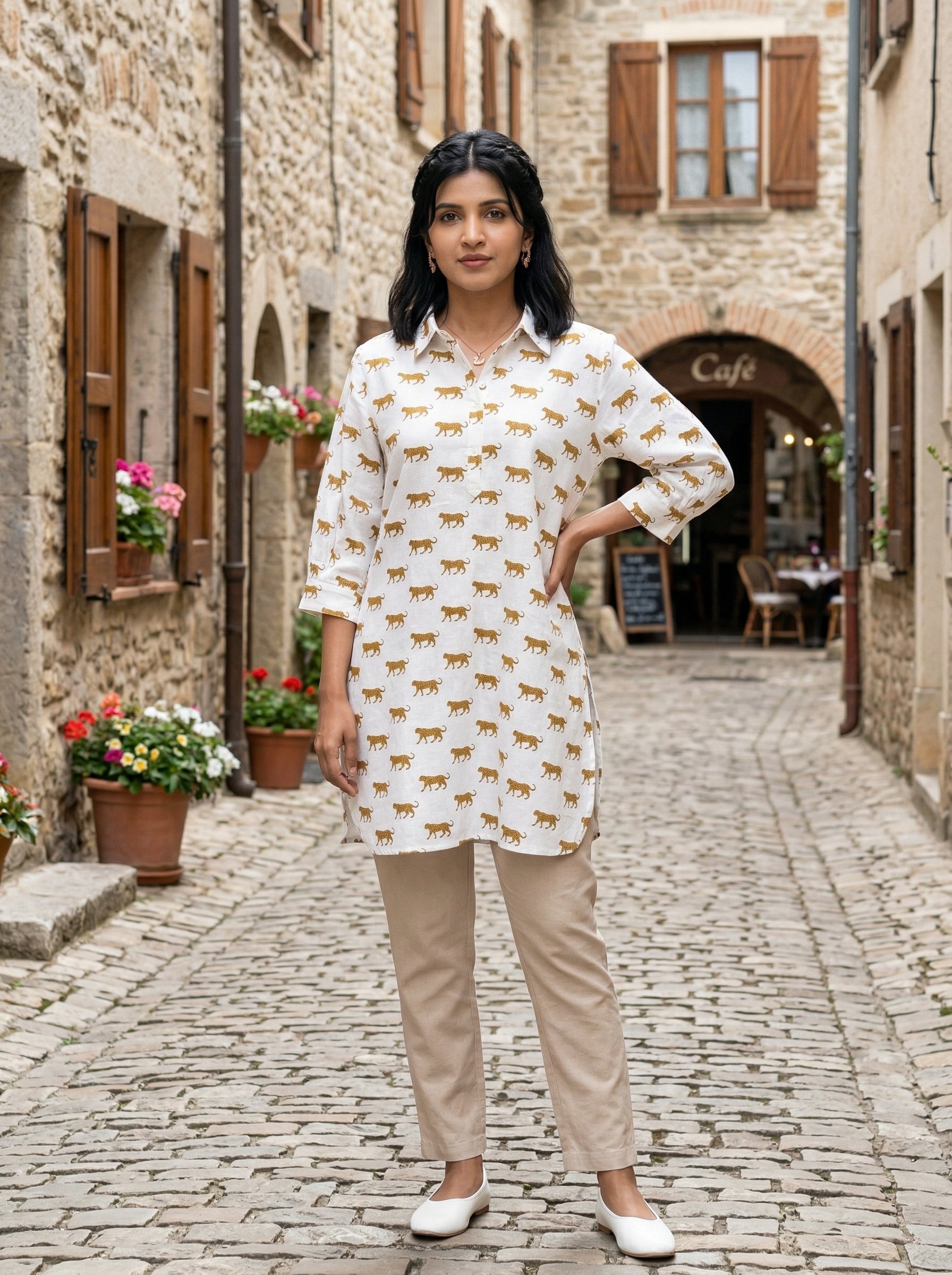 THE EASY VIBE LEOPARD PRINT FINE COTTON TUNIC (HANDPRINTED)