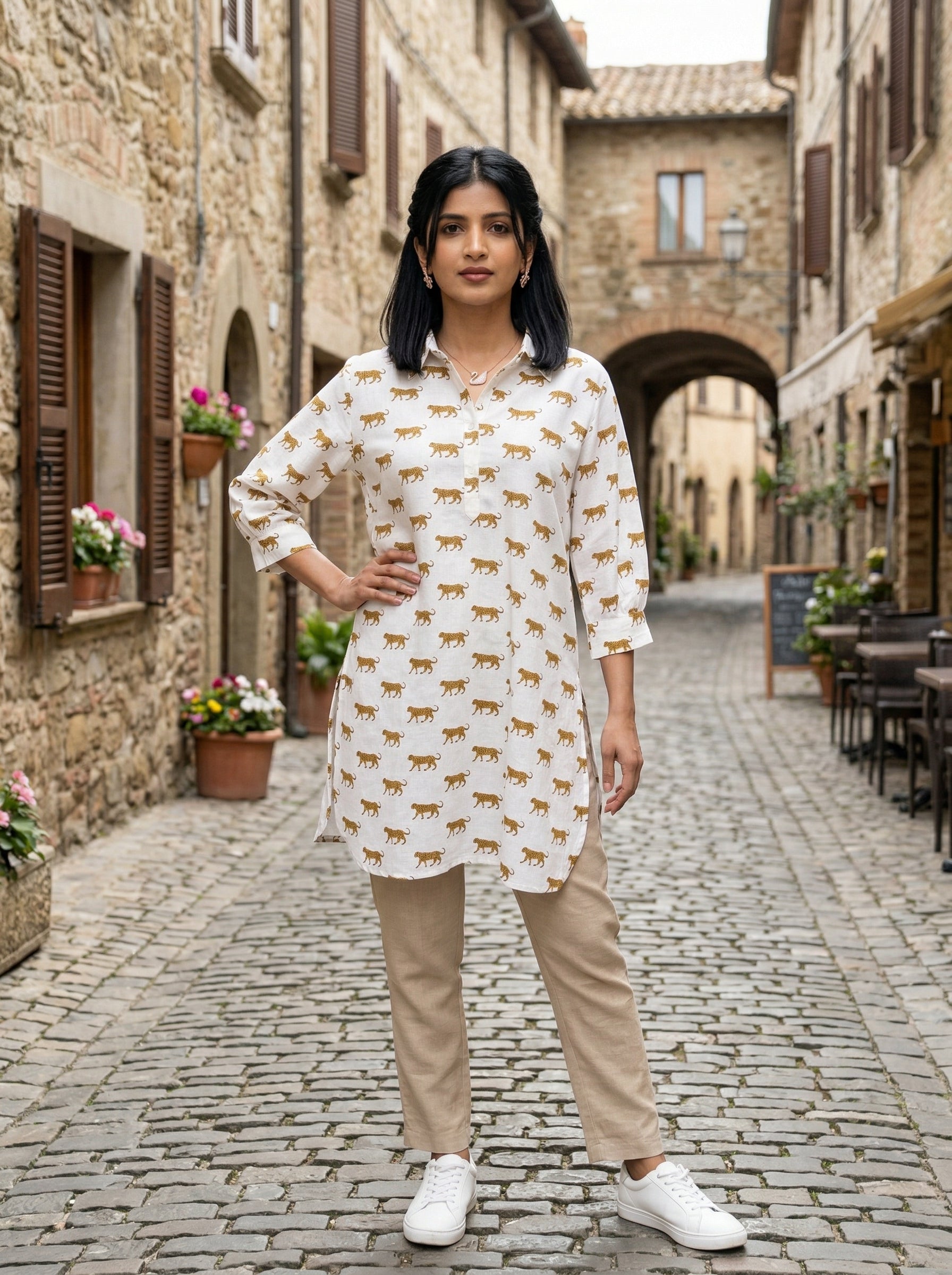 THE EASY VIBE LEOPARD PRINT FINE COTTON TUNIC (HANDPRINTED)