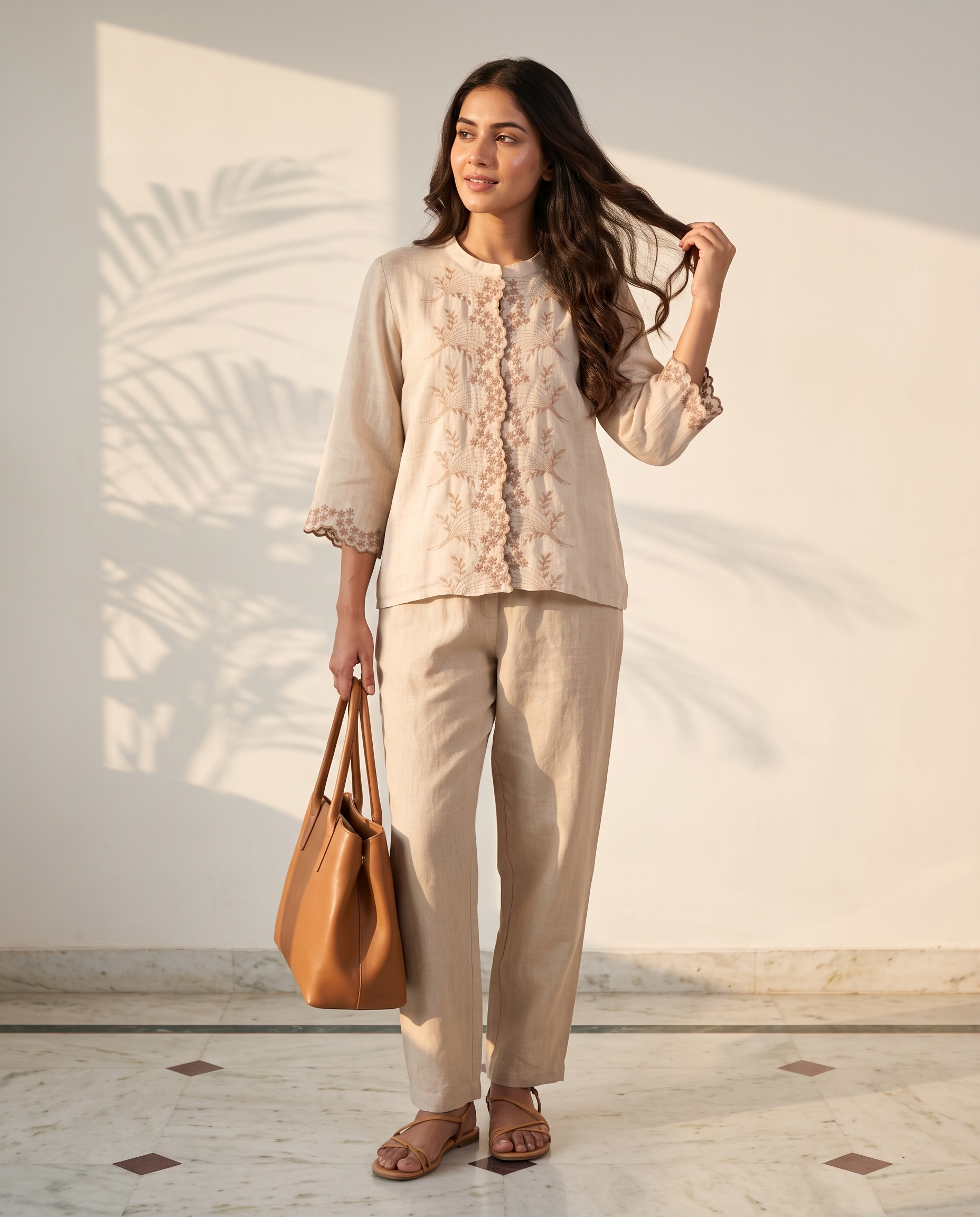 Almond European Linen Top - Soft Cream