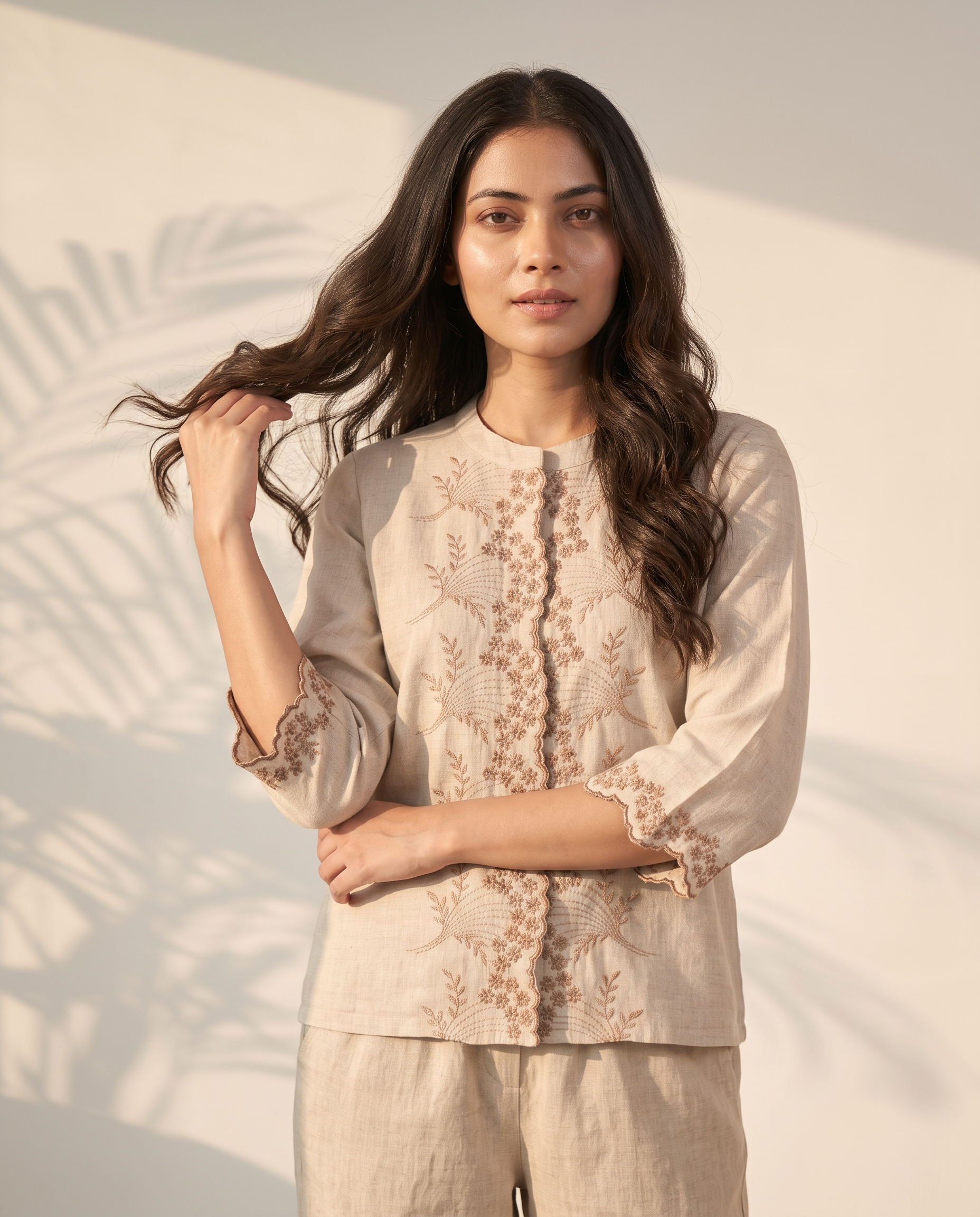 Almond European Linen Top - Soft Cream