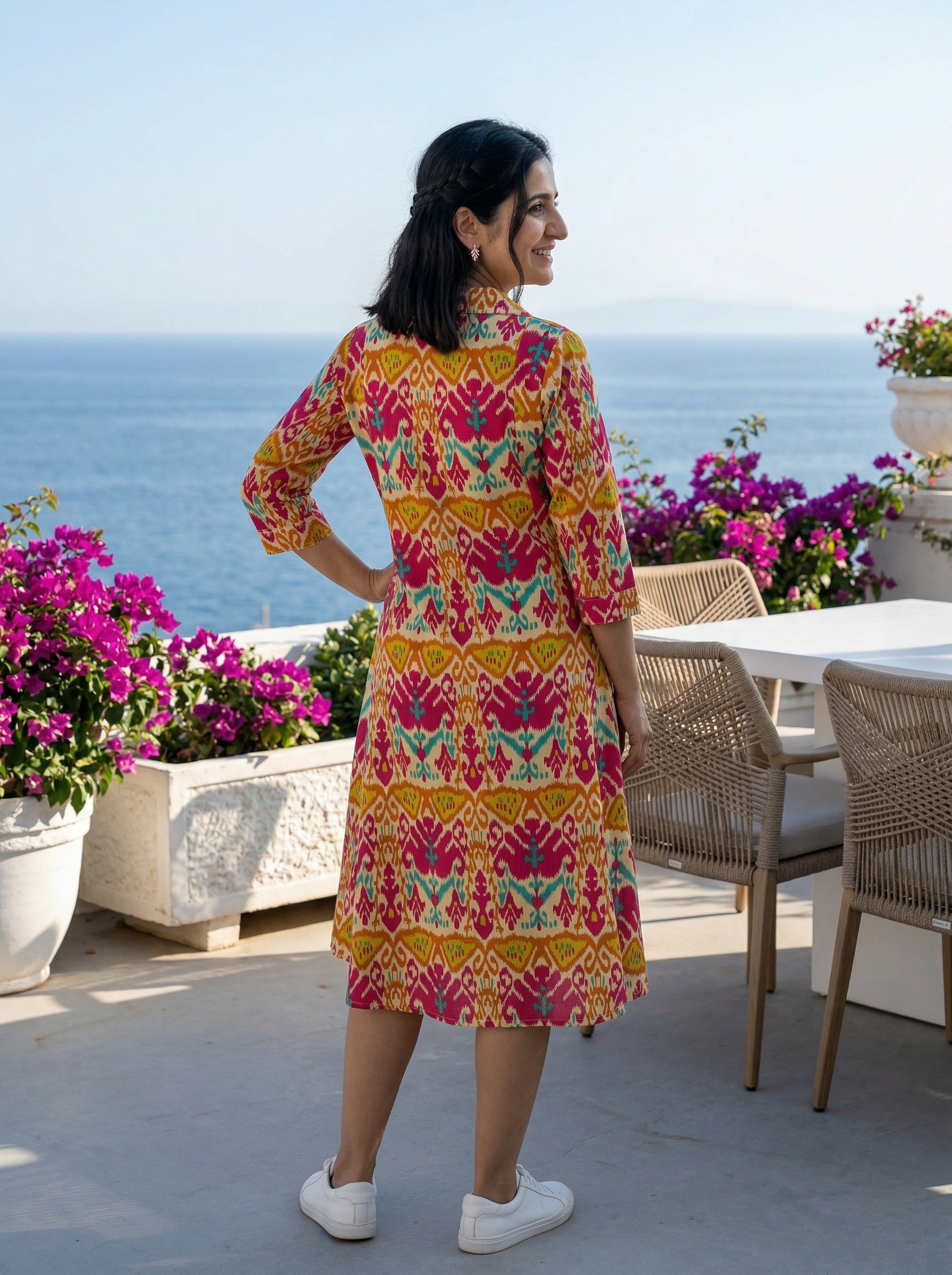 IKKAT YELLOW/PINK COTTON  DRESS