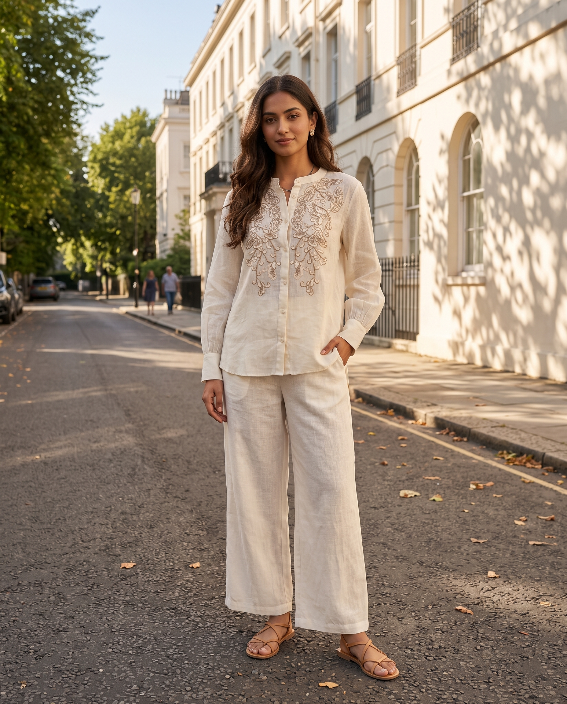Ivory Paisley Embroidered European Linen Top - Ivory