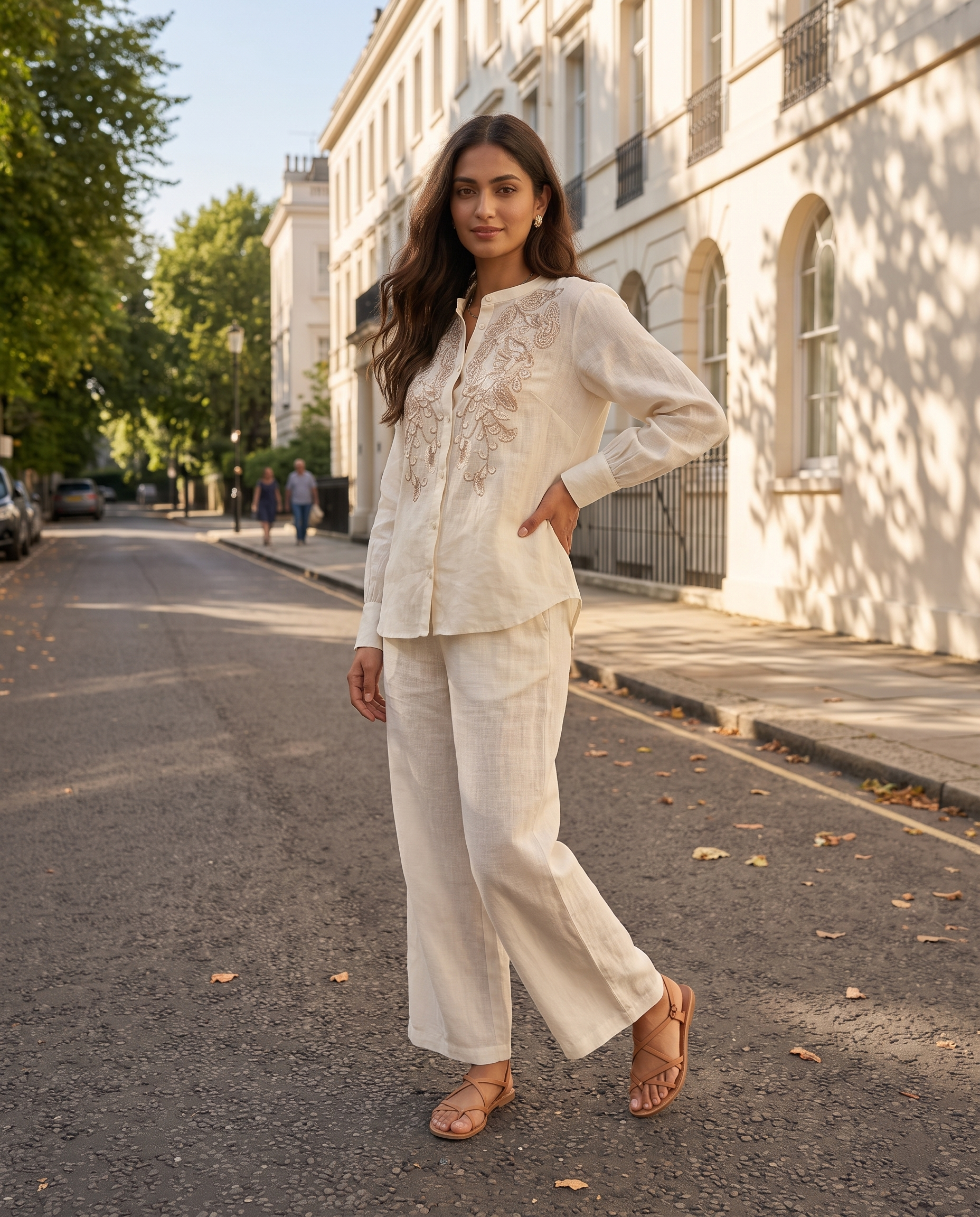 Ivory Paisley Embroidered European Linen Top - Ivory