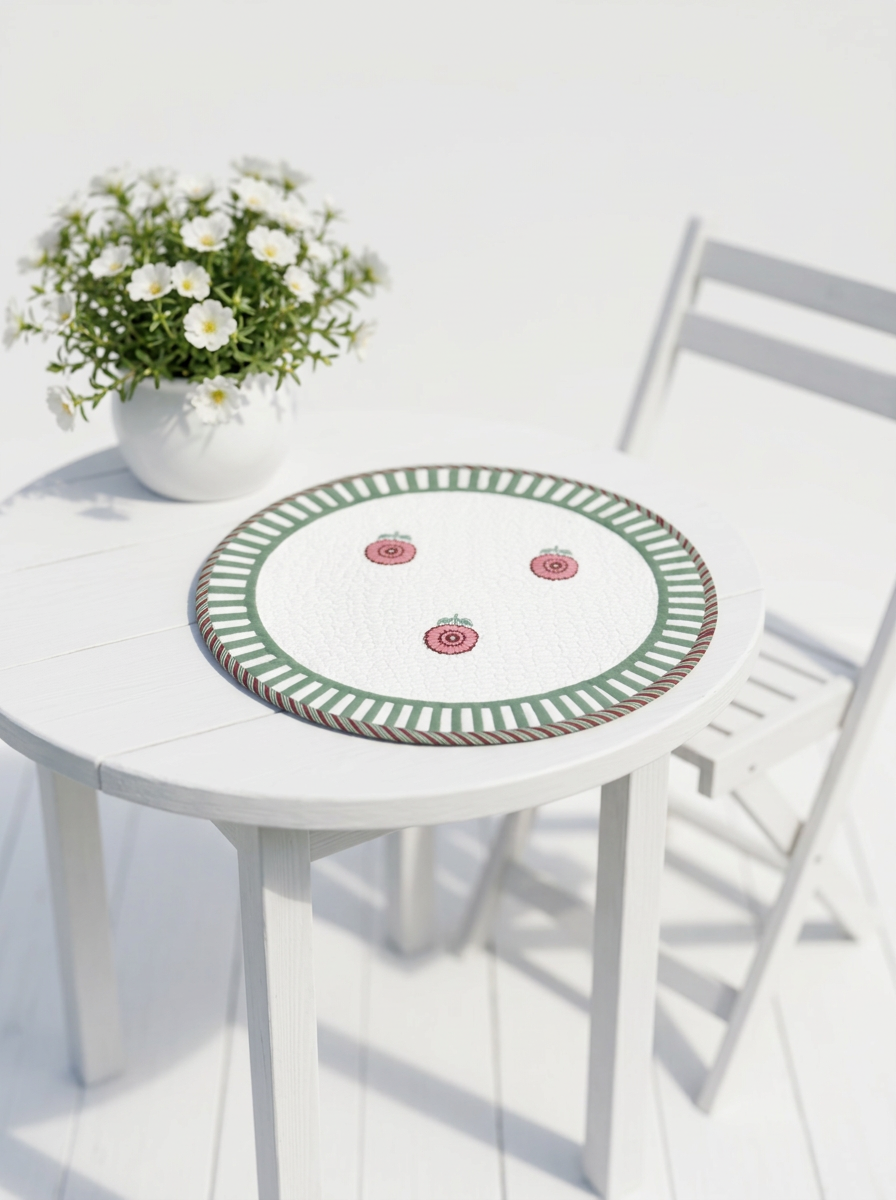 Quilted Pink 3 Phool Butta Round Mat