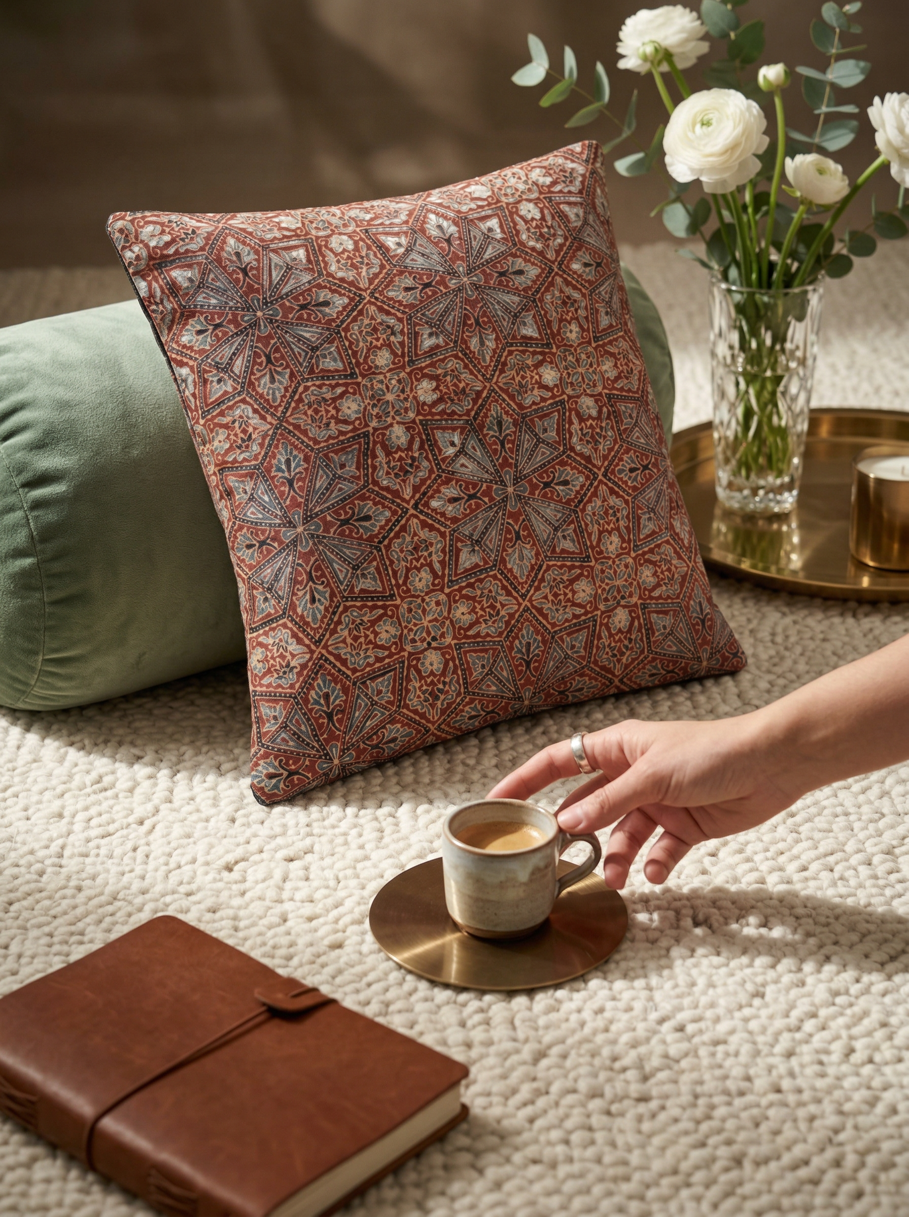 Ajrakh Modal Core Flora Red Cushion Cover