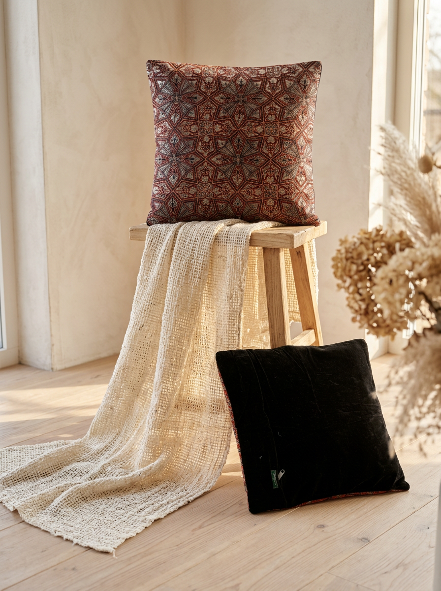 Ajrakh Modal Core Flora Red Cushion Cover