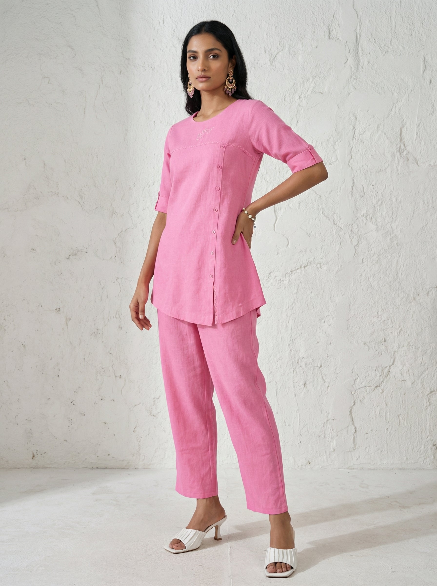 Solid Hues Violet Pink Linen Cordset