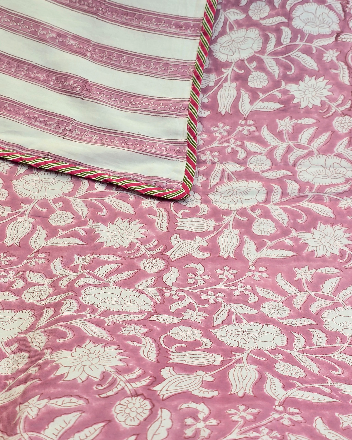 ROSE BLUSH FLORAL HAND BLOCK COTTON DOUBLE DOHAR