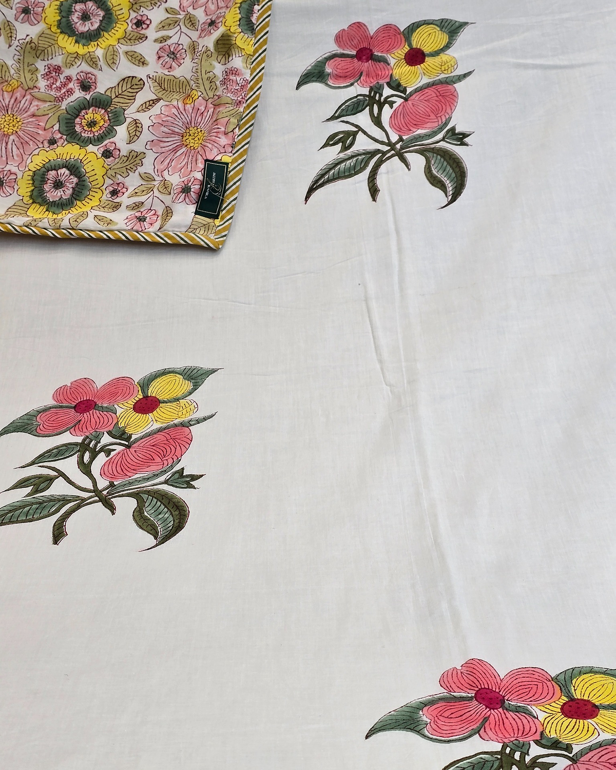 Gulbahar Ivory Floral Hand Block Cotton Dohar