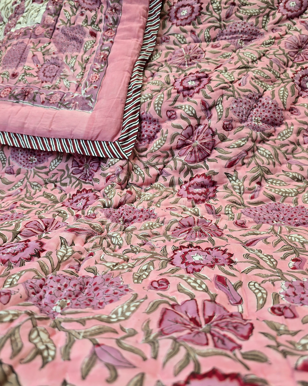 GULABI GARDEN HAND BLOCK REVERSIBLE QUILT