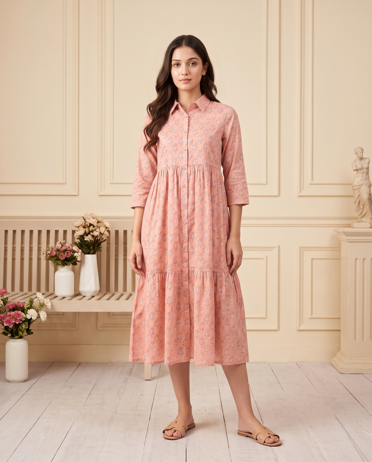 Flora Mul Tiered Dress (Handblock)