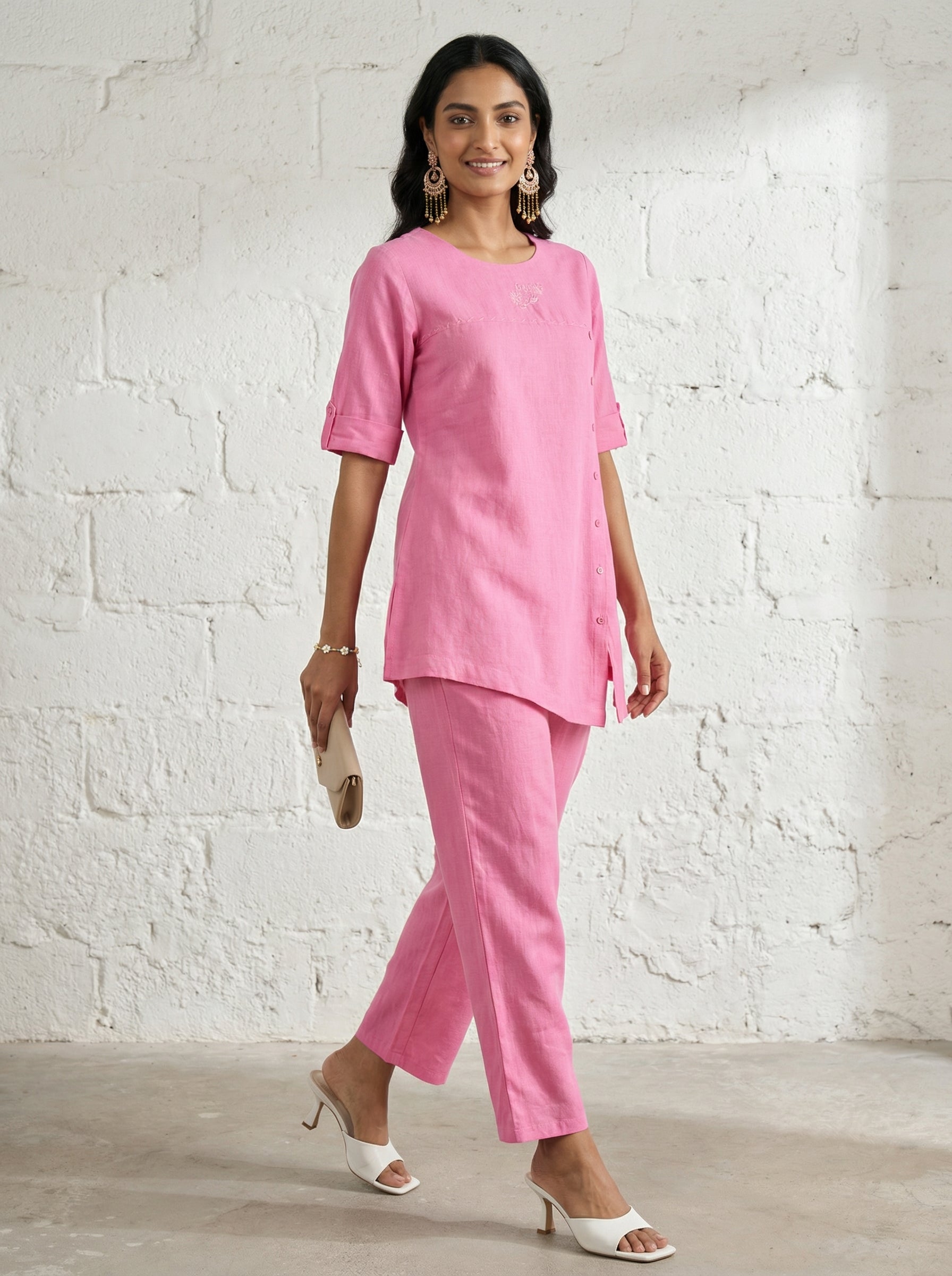 Solid Hues Violet Pink Linen Cordset