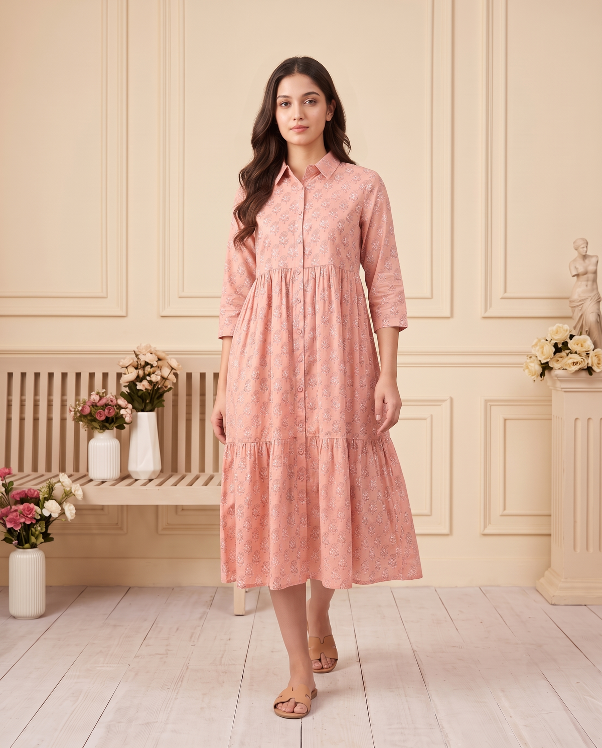 Flora Mul Tiered Dress (Handblock)