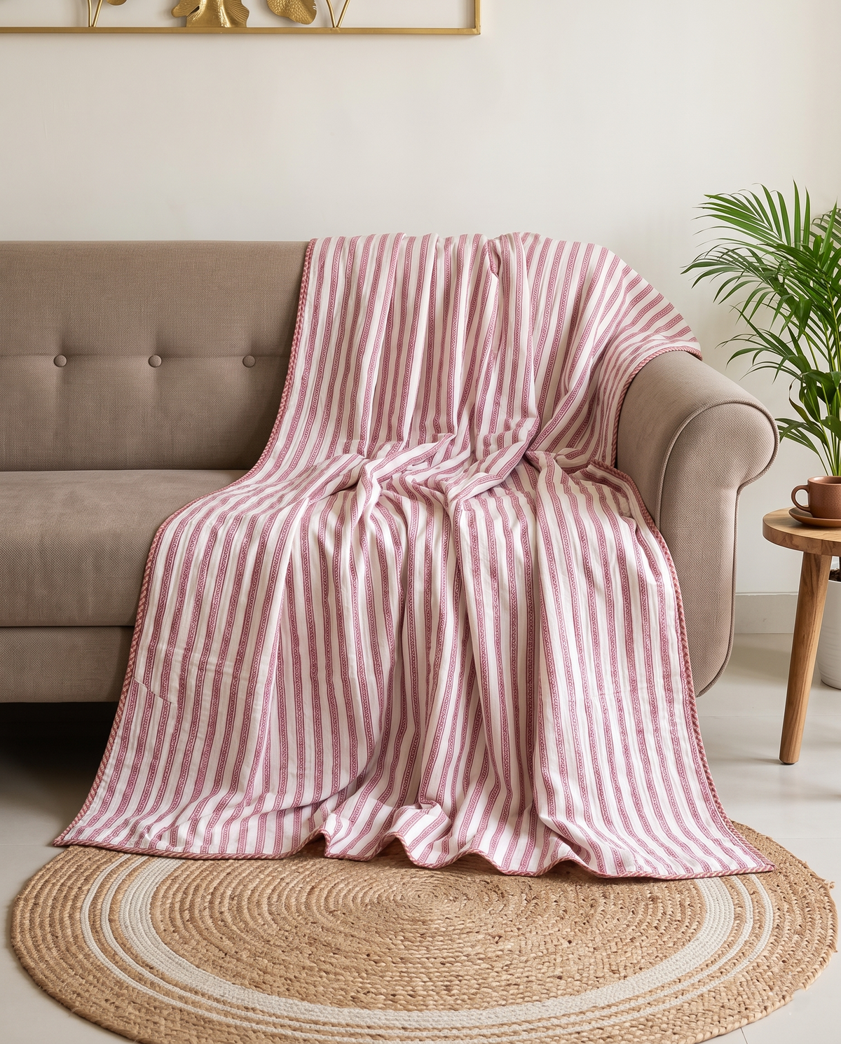 ROSE BLUSH FLORAL HAND BLOCK COTTON DOUBLE DOHAR