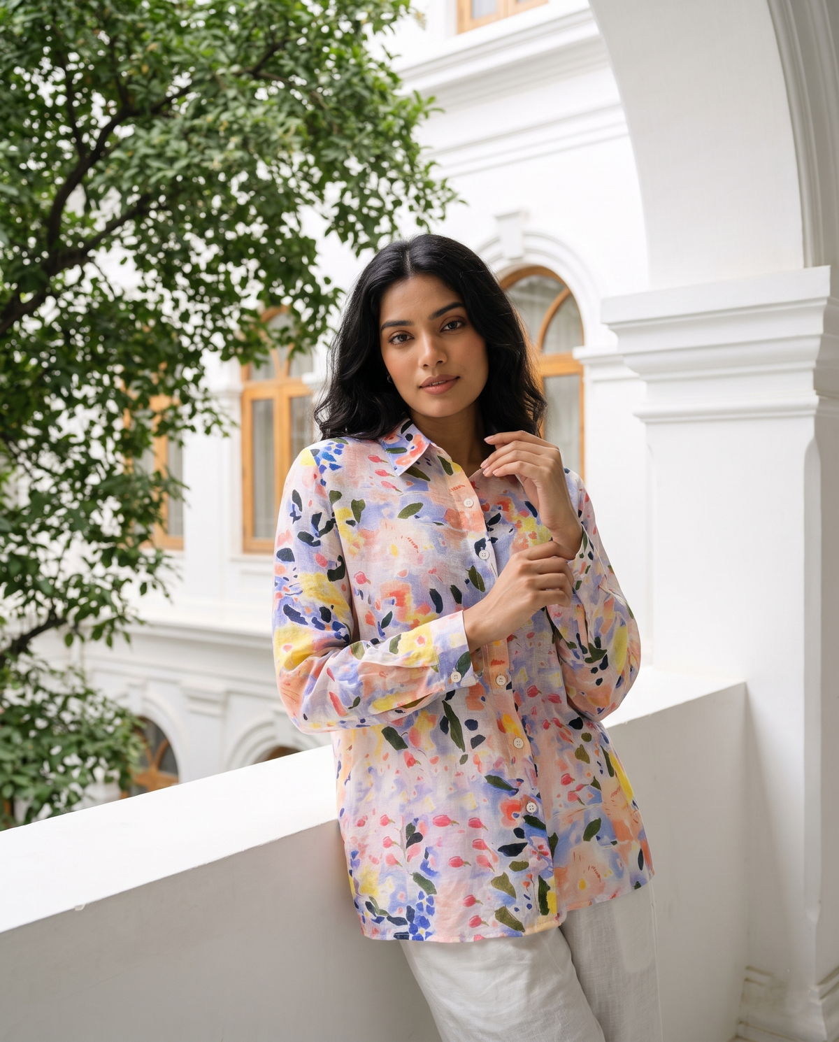 Bamboo Silk 150 GM Pastel Watercolour Bloom Shirt