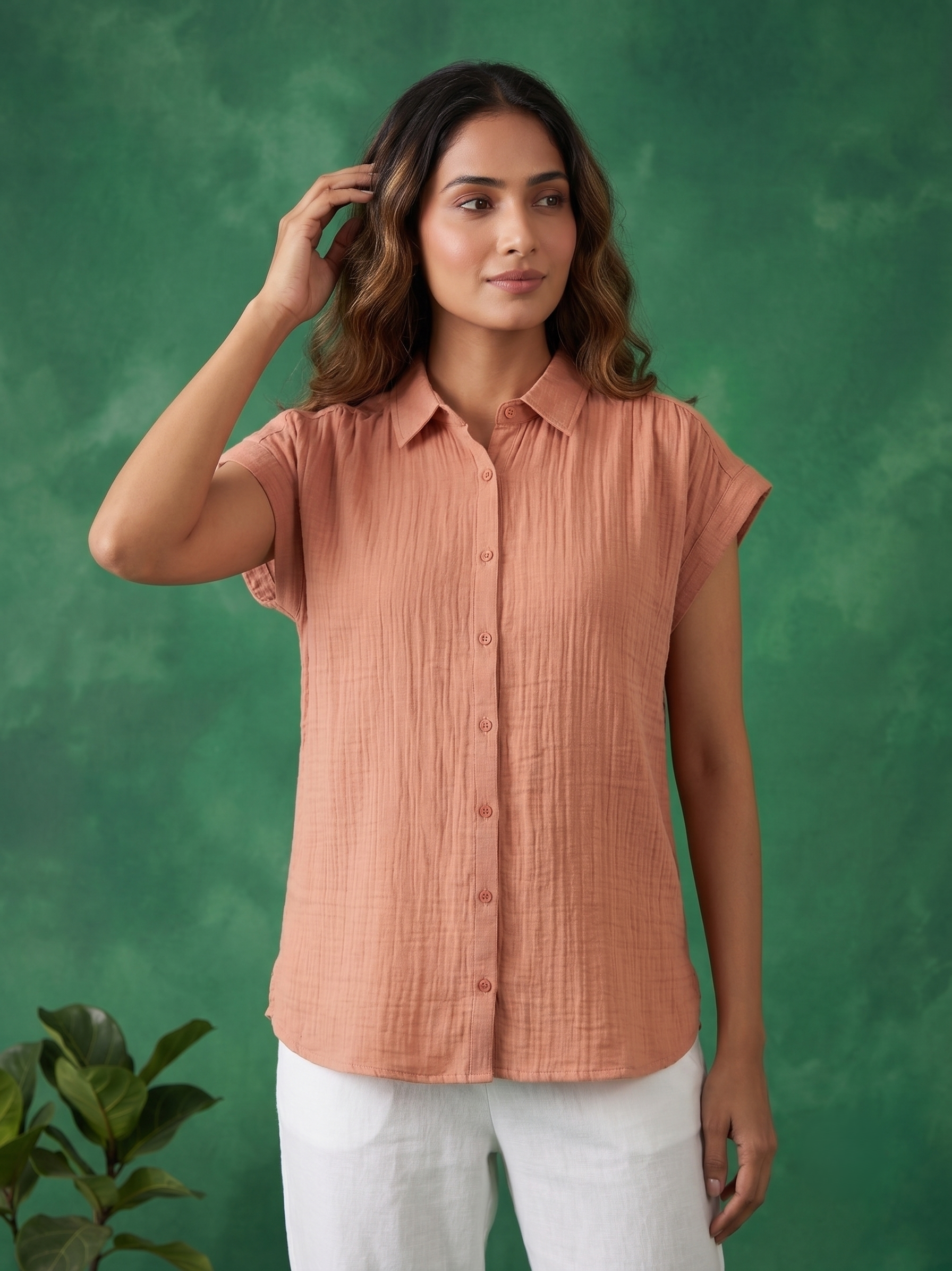 DUSTY PINK DOUBLE GAUZE COTTON TOP