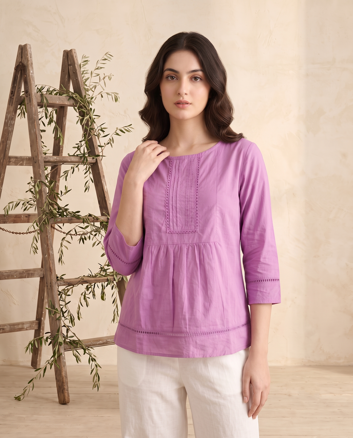 The Elara Light Purple Cotton Top