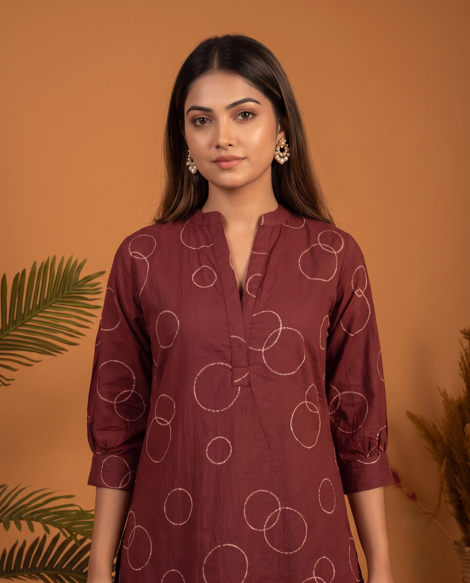 MAROON BUBBLE PRINT ETHNIC FARSI SET