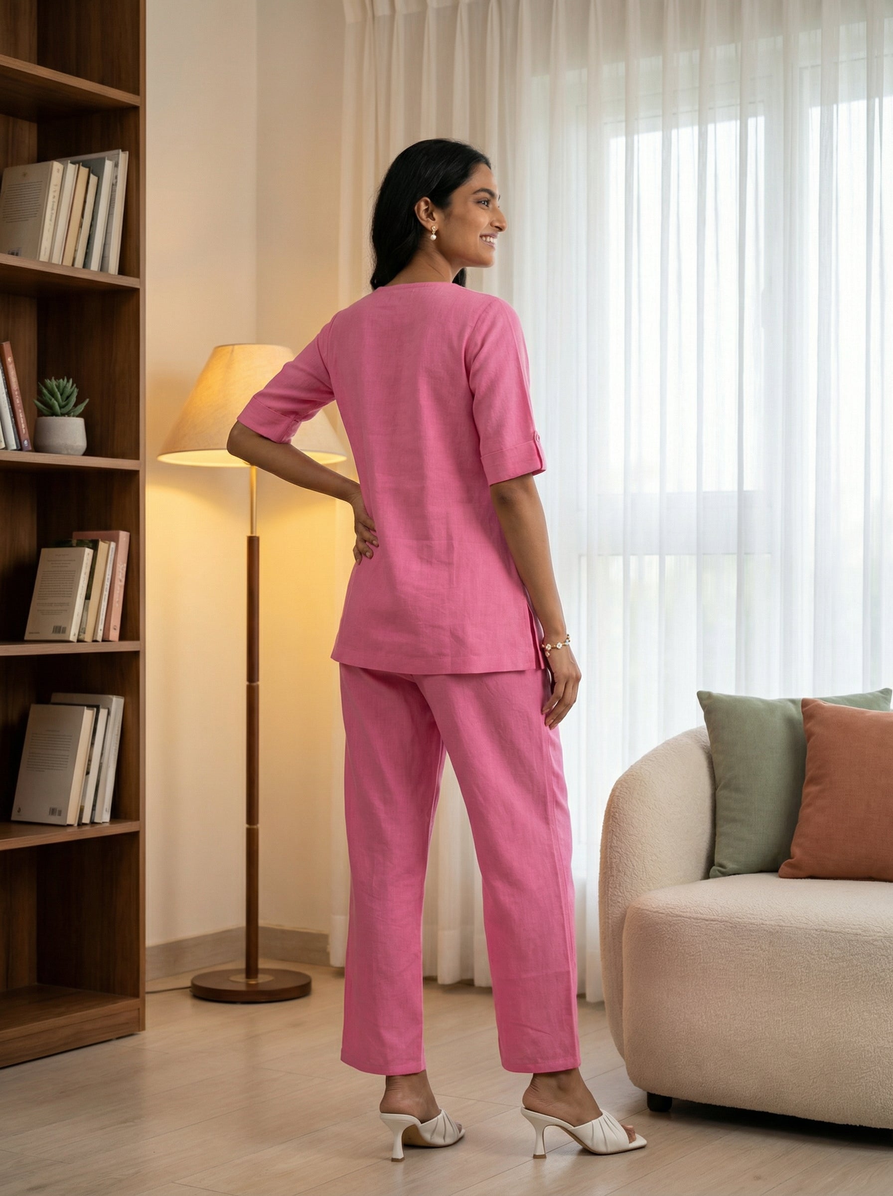 Solid Hues Violet Pink Linen Cordset