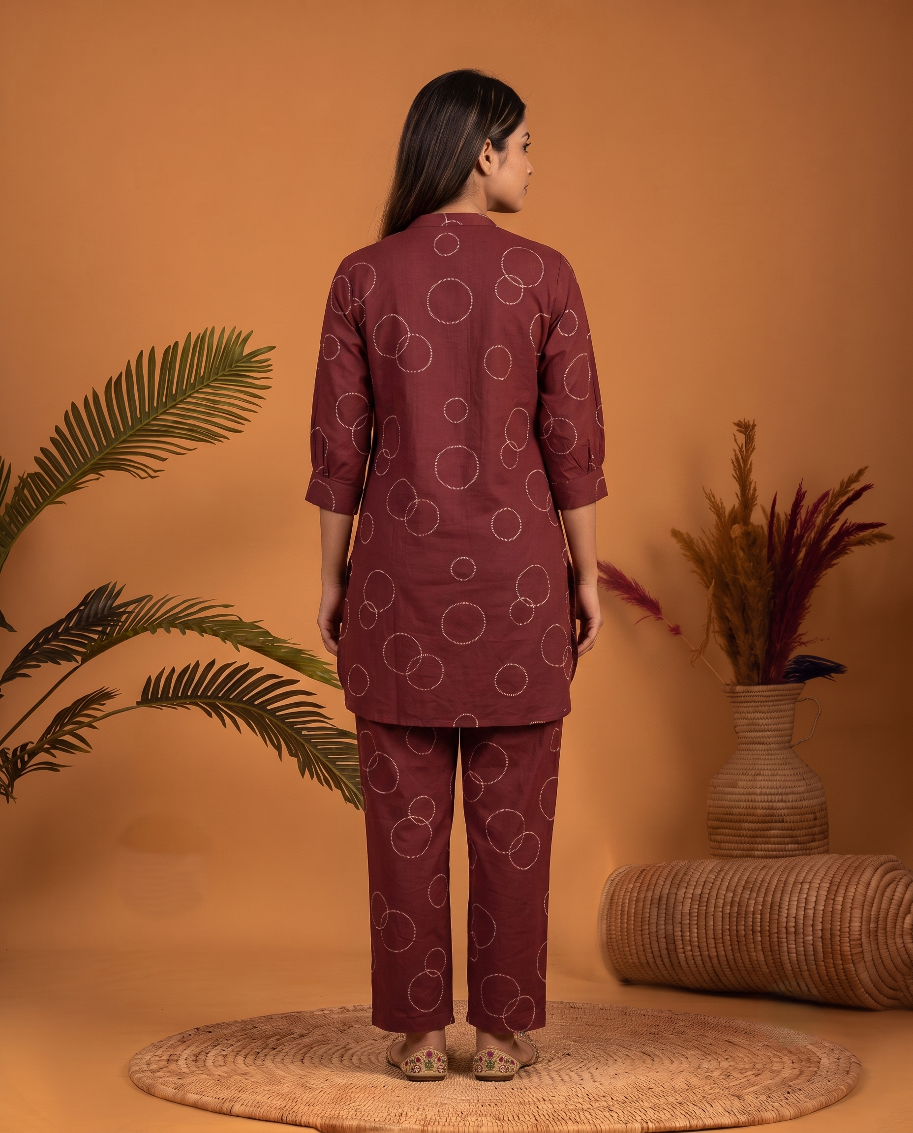 MAROON BUBBLE PRINT ETHNIC FARSI SET