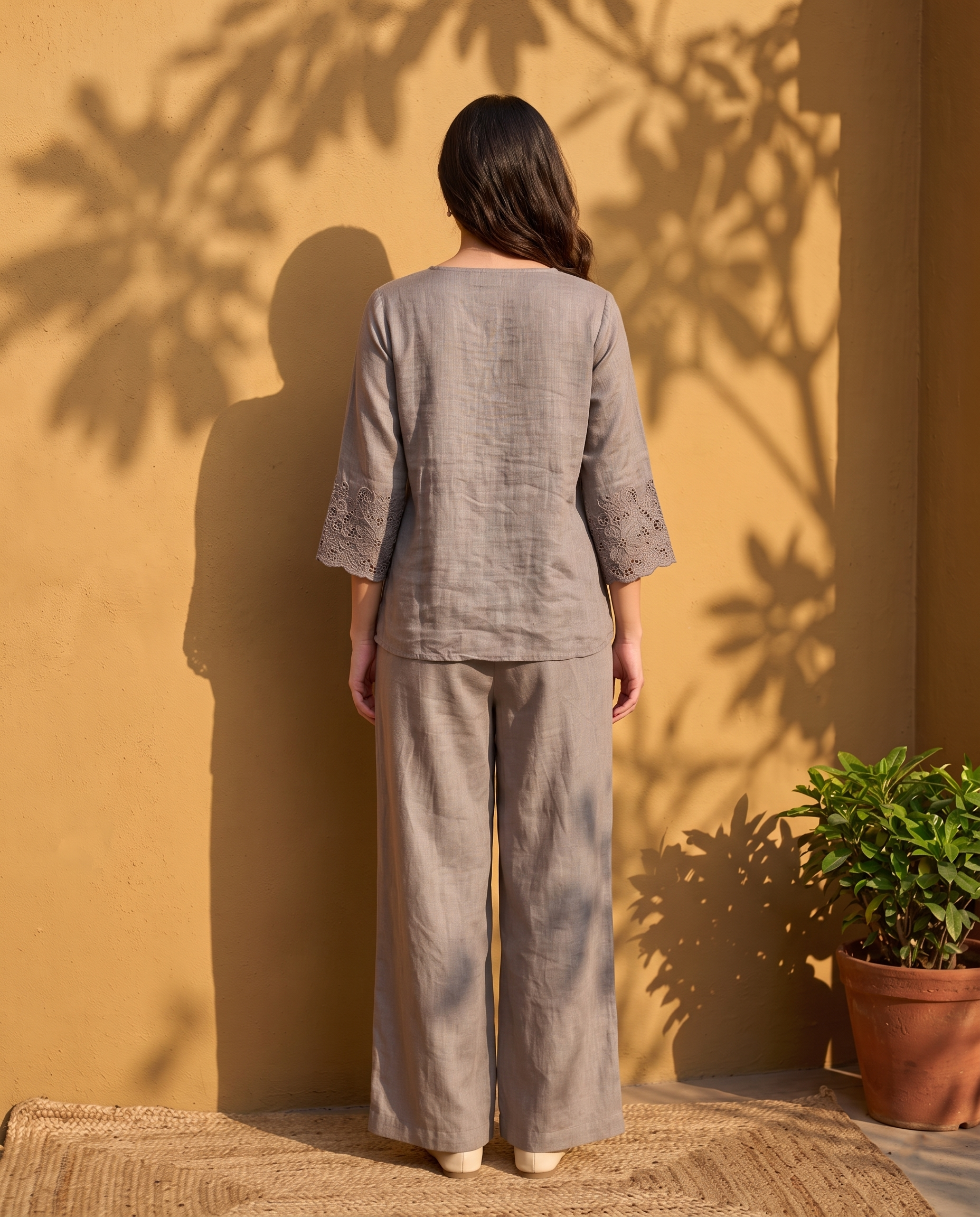 Taupe Bloom European Linen Top - Mushroom Taupe