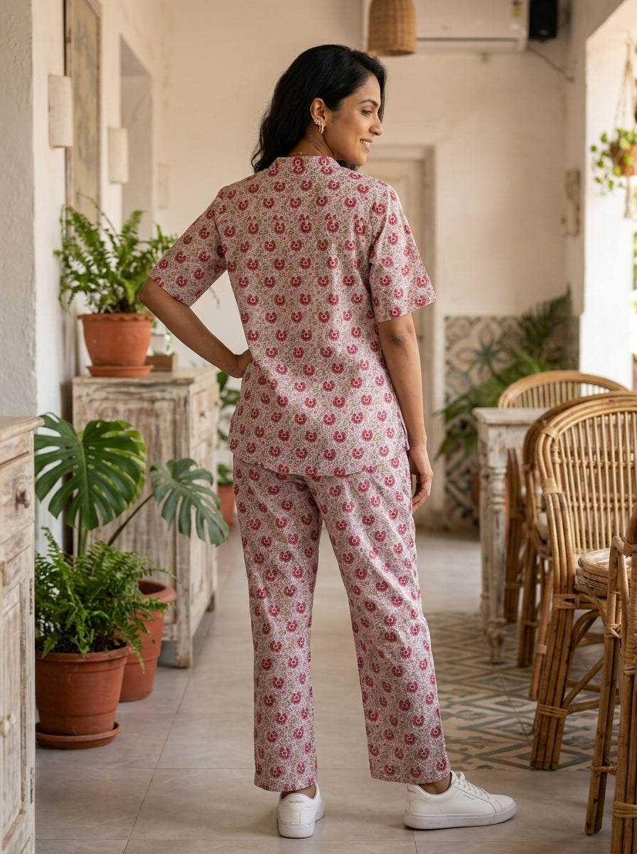 BOONDA-BUTTON BROWN PREMIUM COTTON  CORDSET(HANDBLOCK)