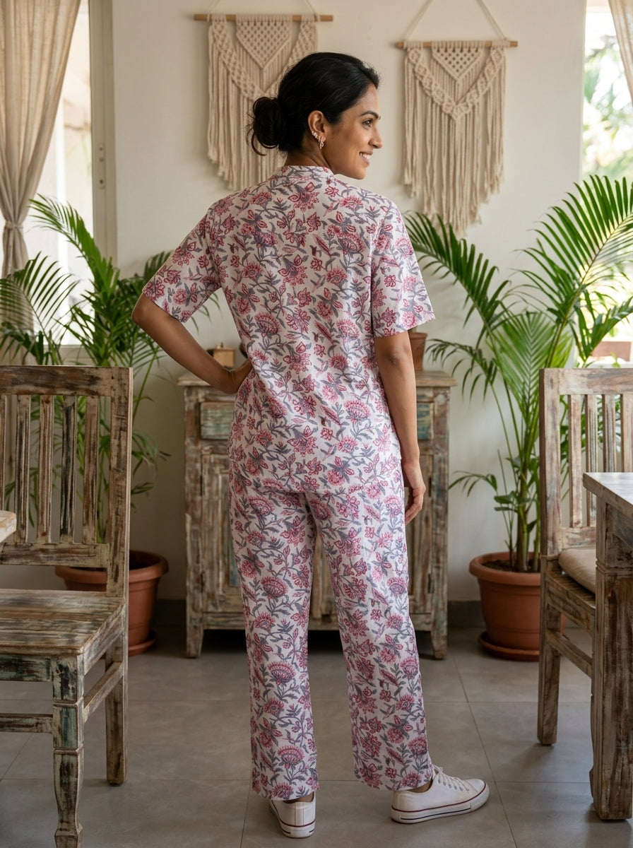 BOONDA-BUTTON WHITE PREMIUM COTTON  CORDSET(HANDBLOCK)