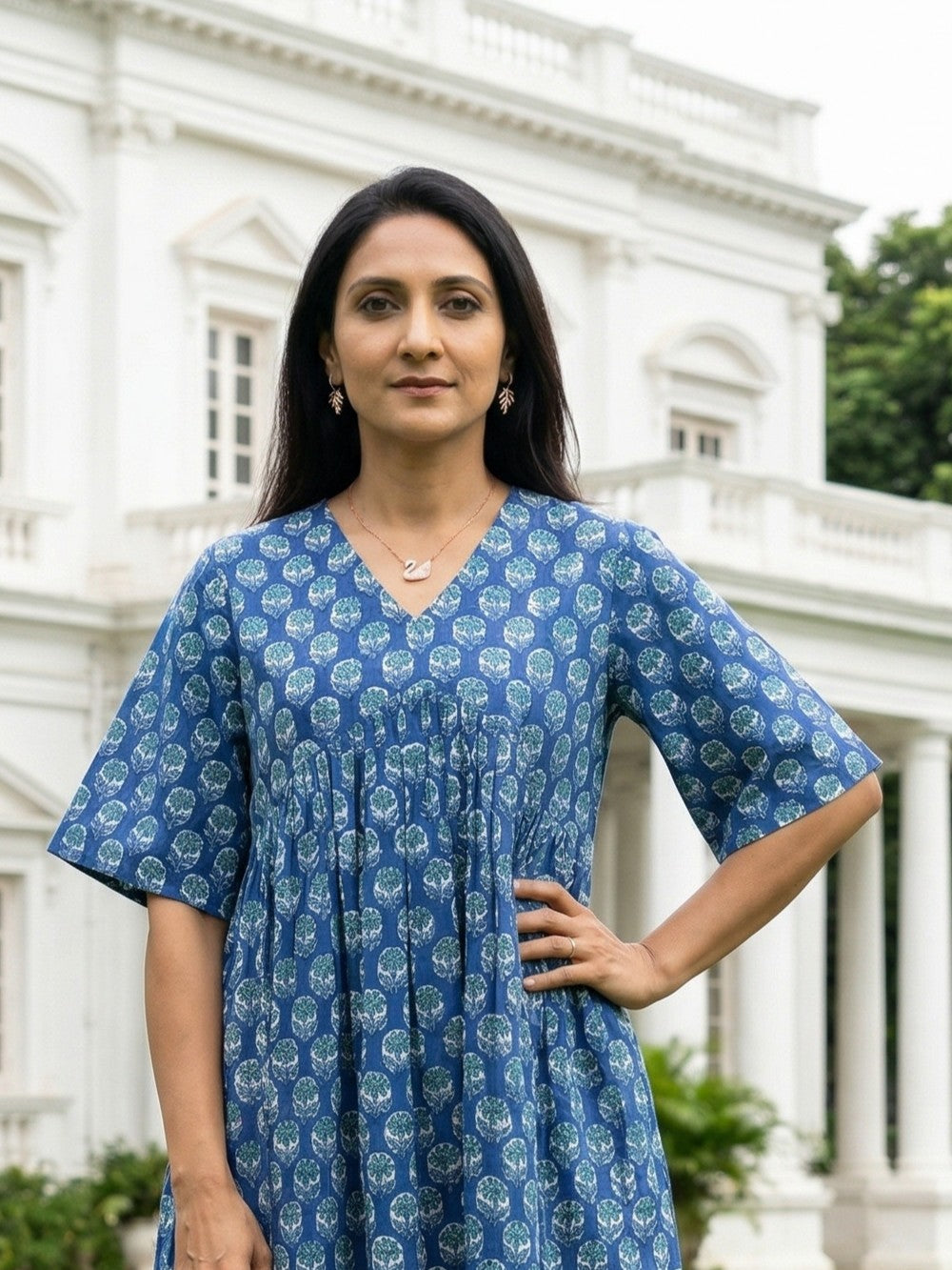 JHABLA DRESS BLUE COTTON DRESS