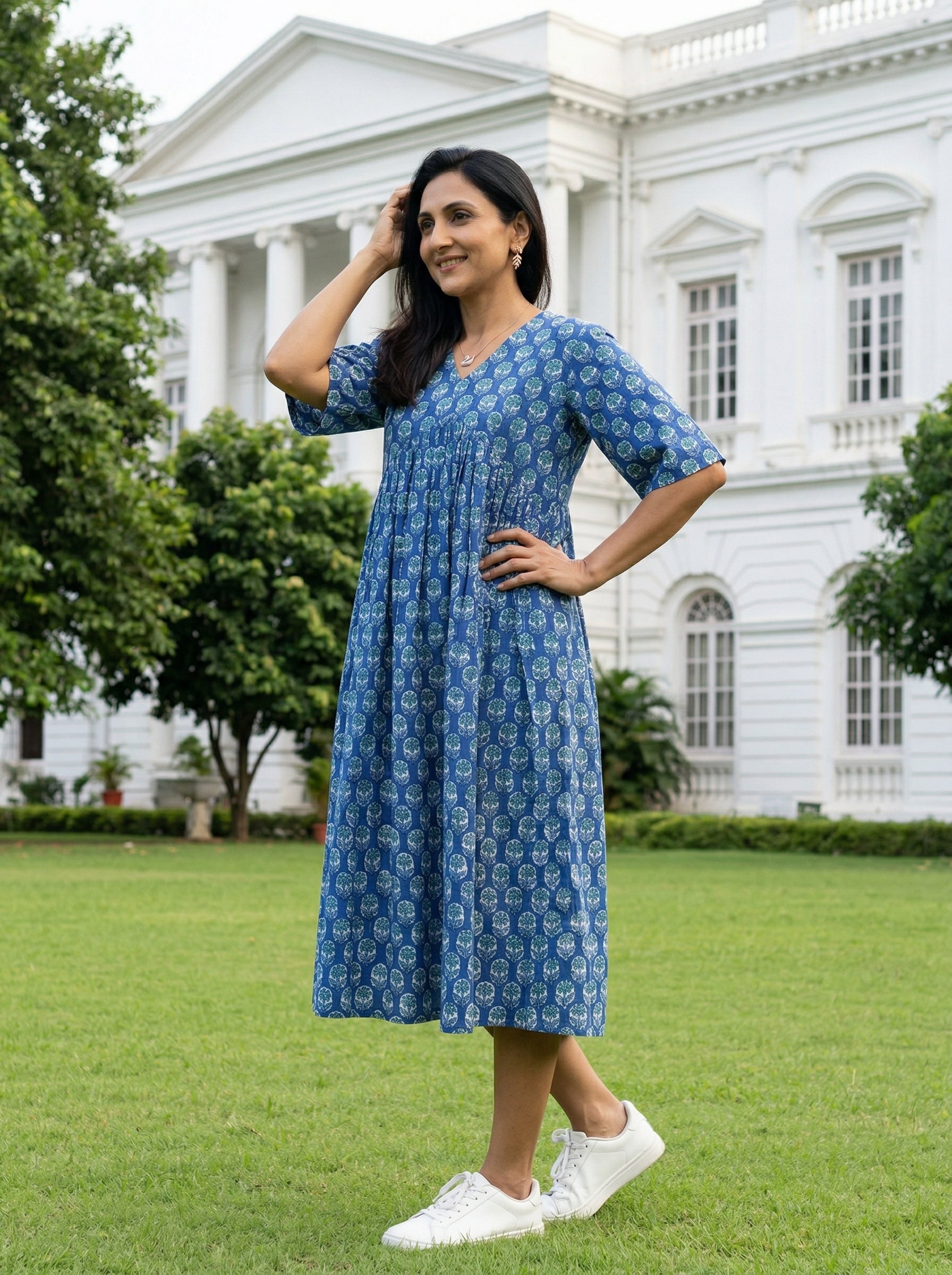 JHABLA DRESS BLUE COTTON DRESS