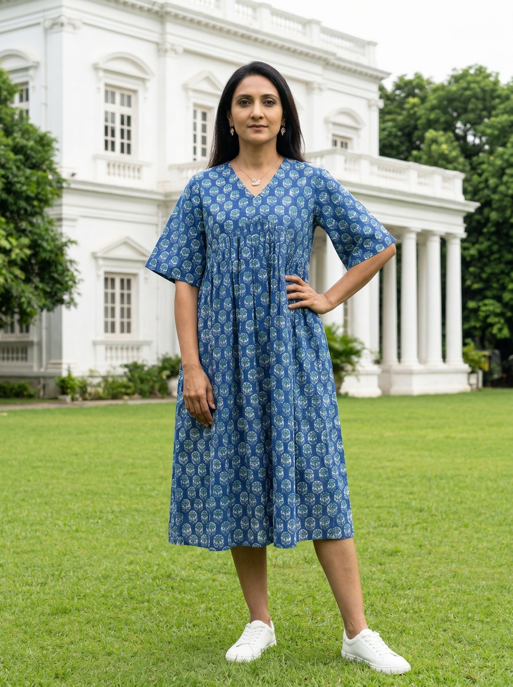 JHABLA DRESS BLUE COTTON DRESS