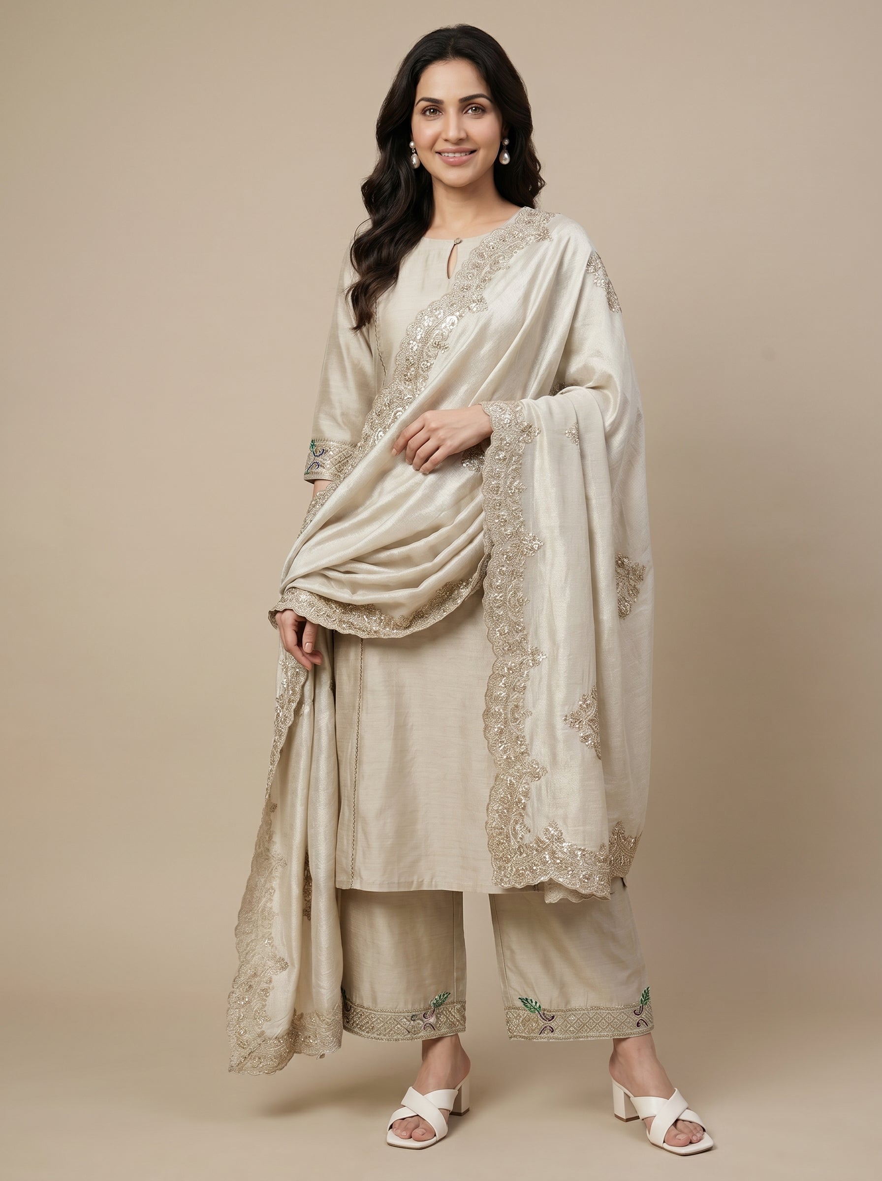 LUXURY MOTIF-BORDER TISSUE SILK DUPATTA