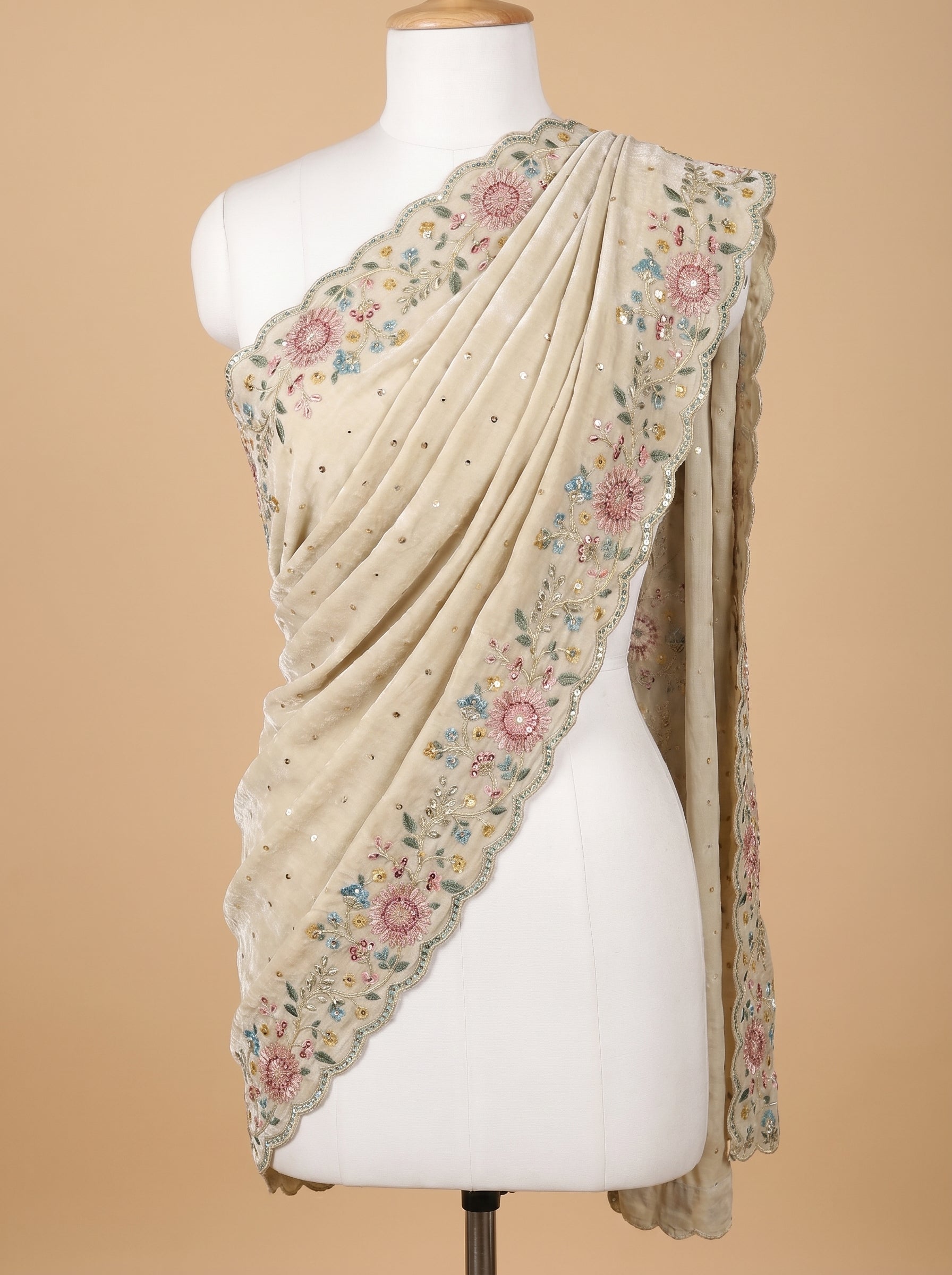 SHIMMERING PETAL-BORDER TISSUE SILK DUPATTA