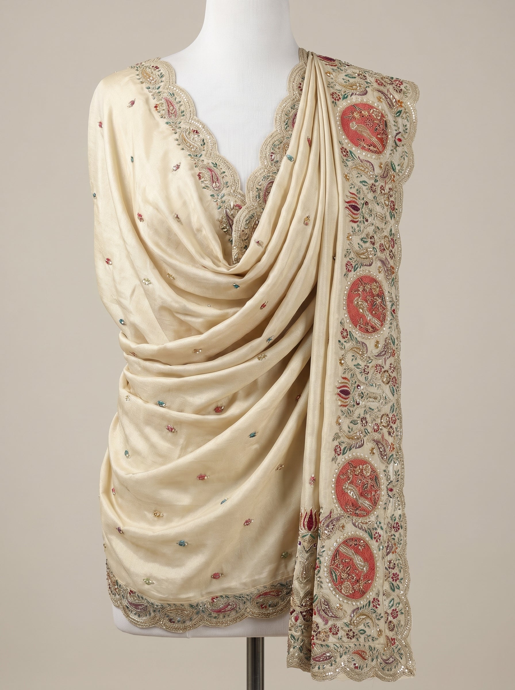 ORNATE CIRCULAR-BORDER TISSUE SILK DUPATTA