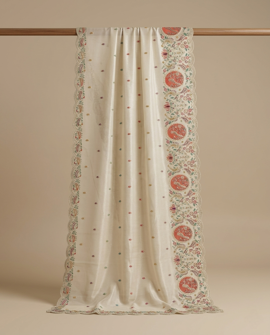 ORNATE CIRCULAR-BORDER TISSUE SILK DUPATTA