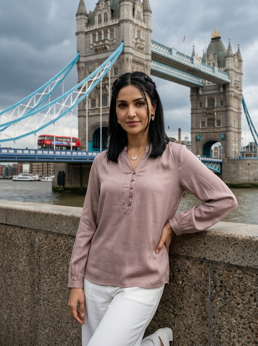 RELAXED FIT  BEIGE MODAL SILK TOP