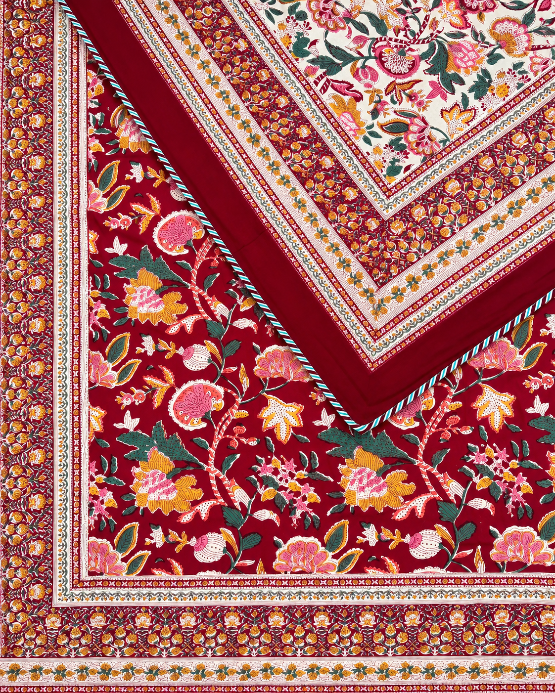 Crimson Floral Heritage Handblock Reversible Dohar
