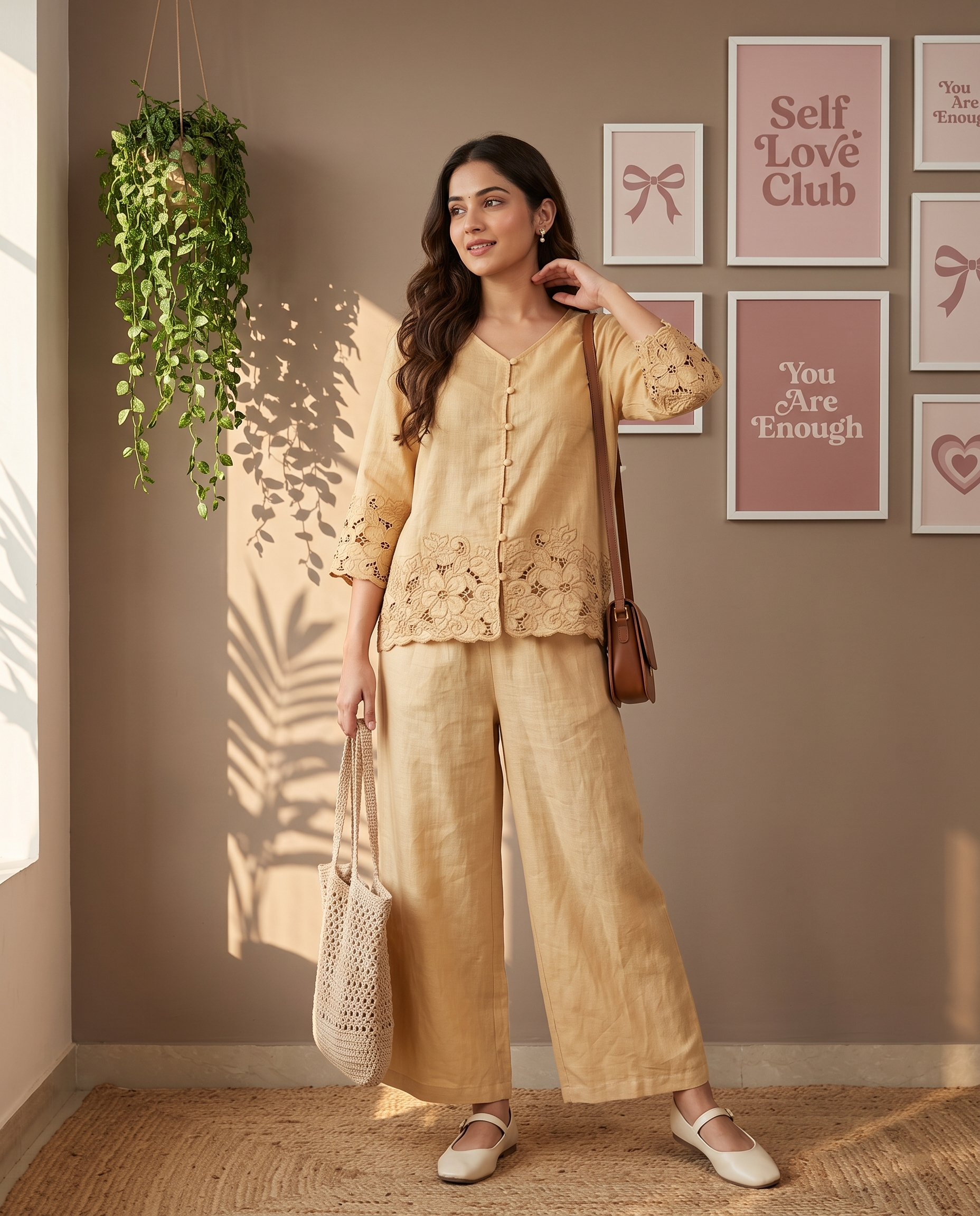 Daisy European Linen Co-ord Set - Sand Beige