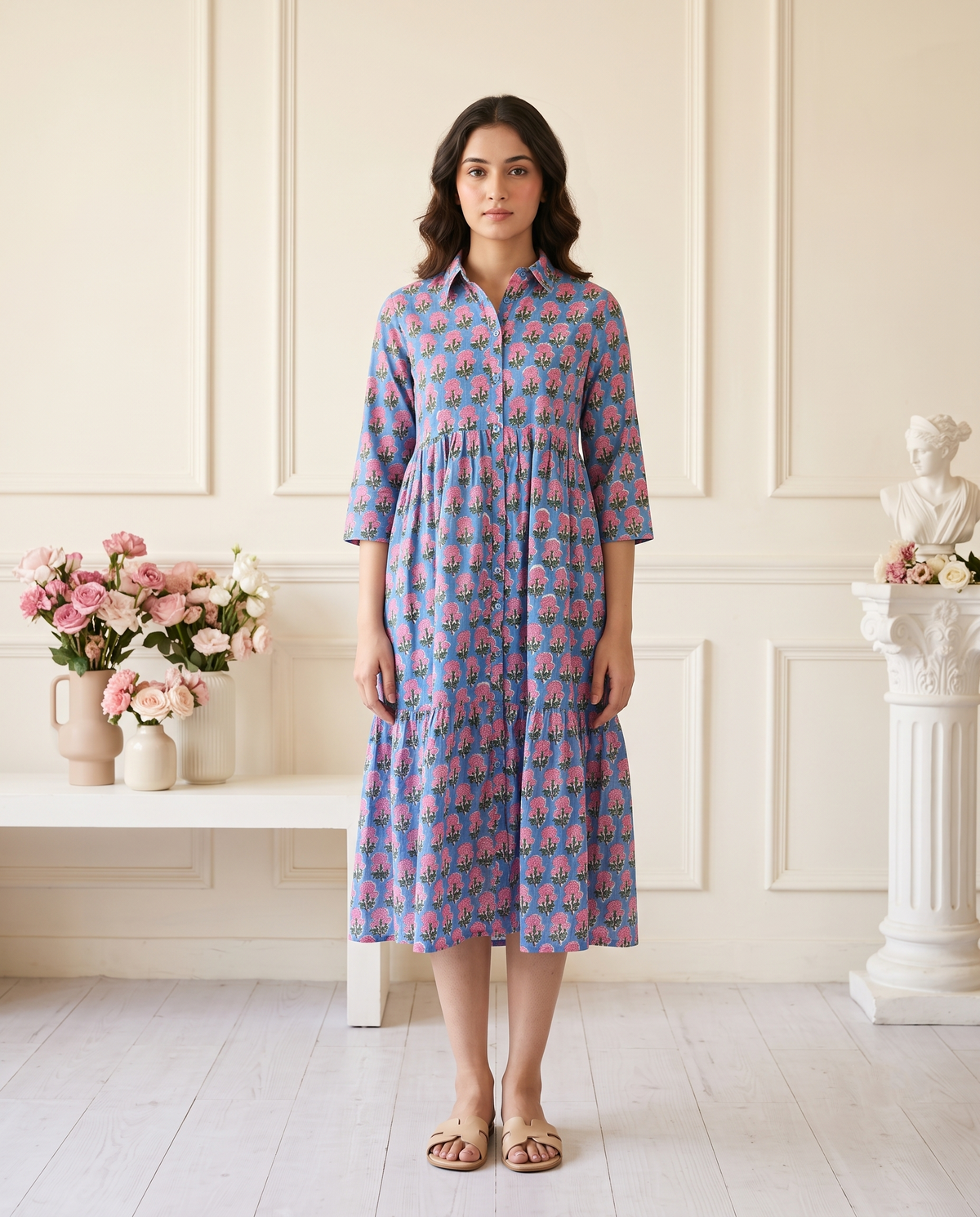 Flora Mul Tiered Dress (Handblock)