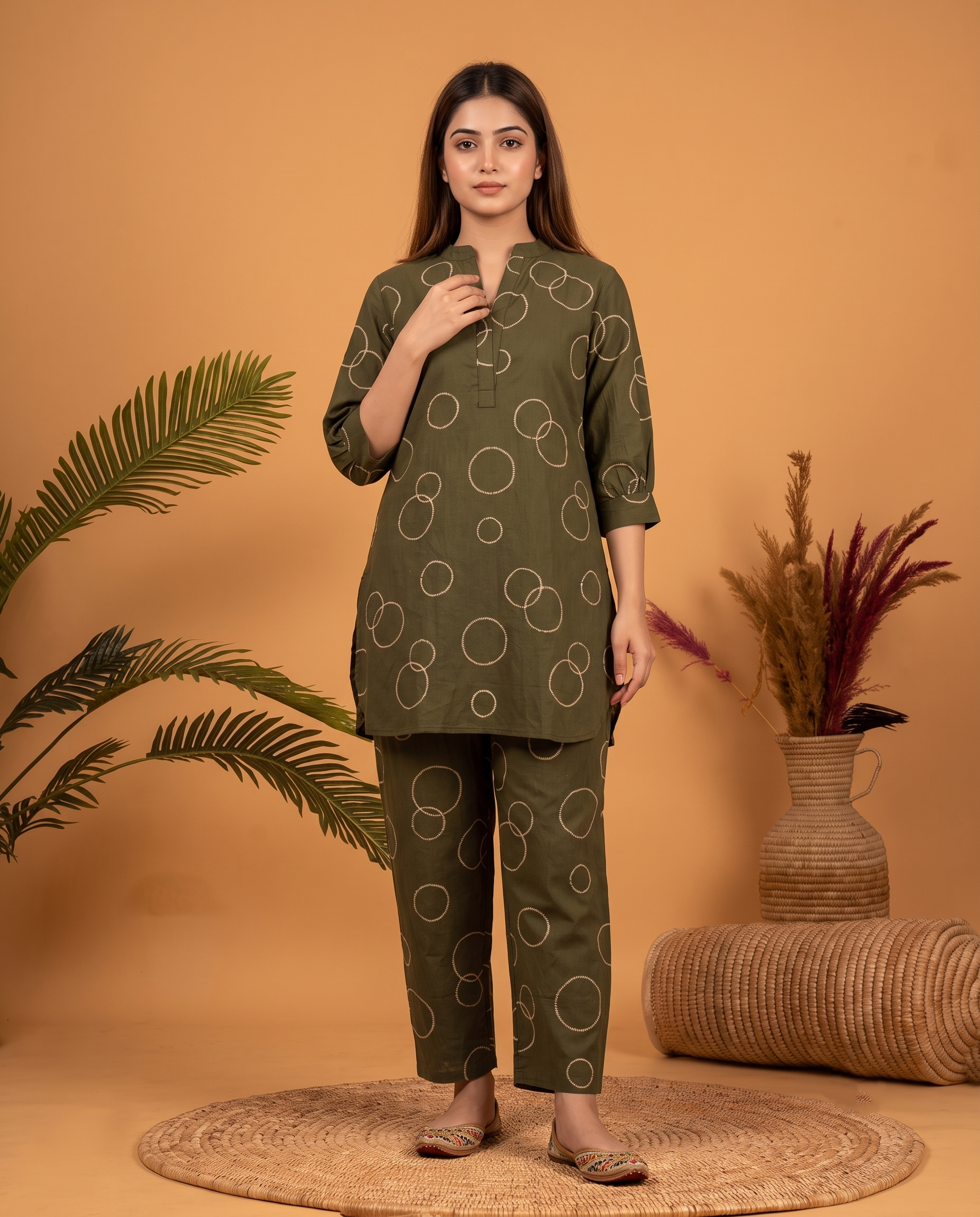 GREEN BUBBLE PRINT ETHNIC FARSI SET