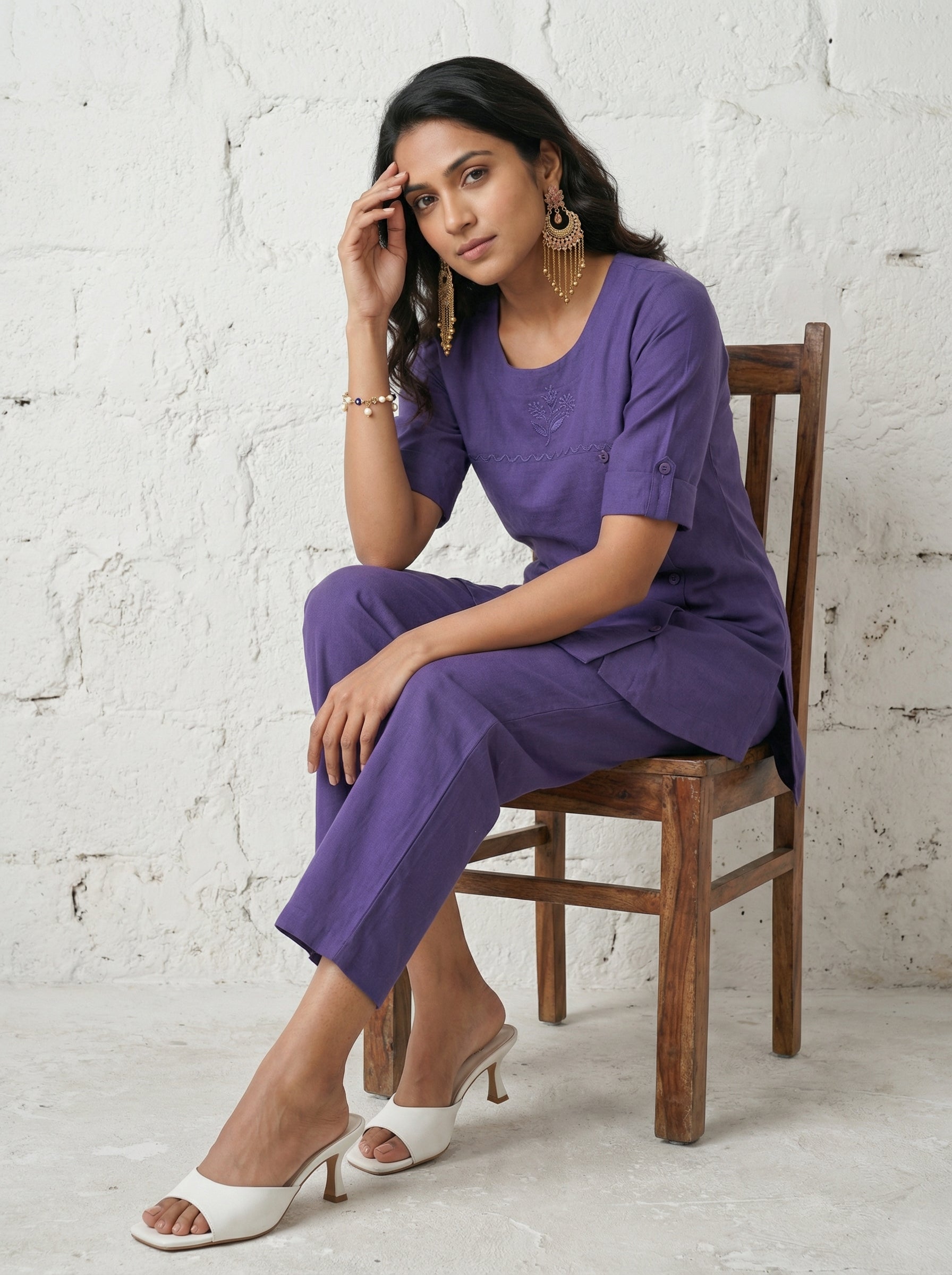 Solid Hues Violet Blue Linen Cordset