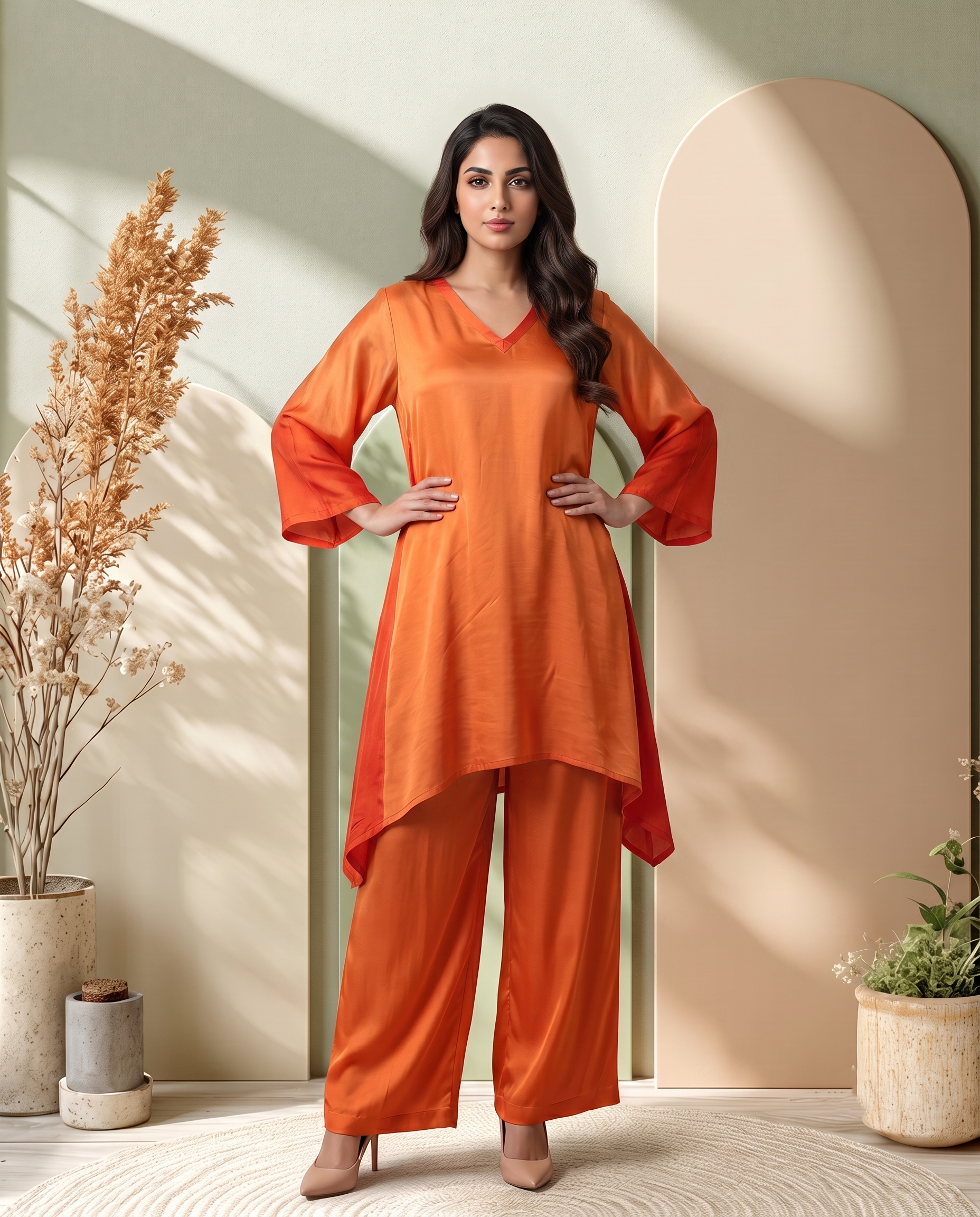 ORANGE OMBRE LUXE MODAL SILK SHORT KURTA