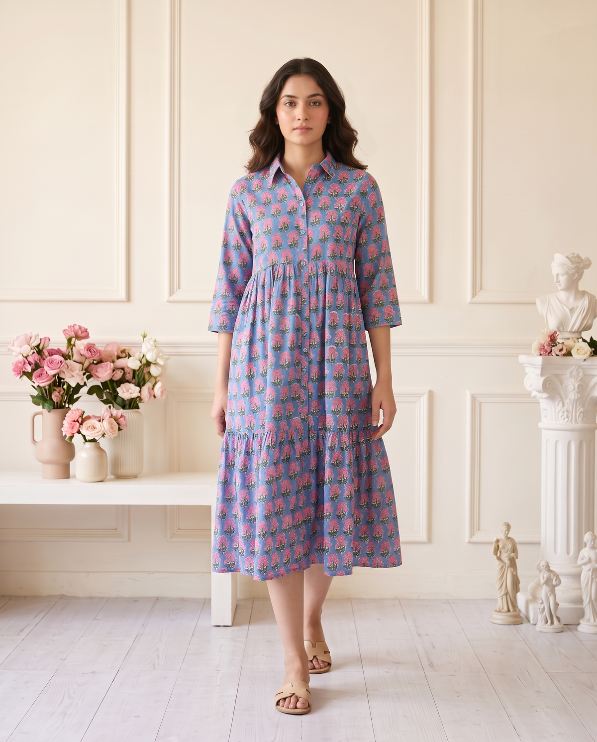Flora Mul Tiered Dress (Handblock)