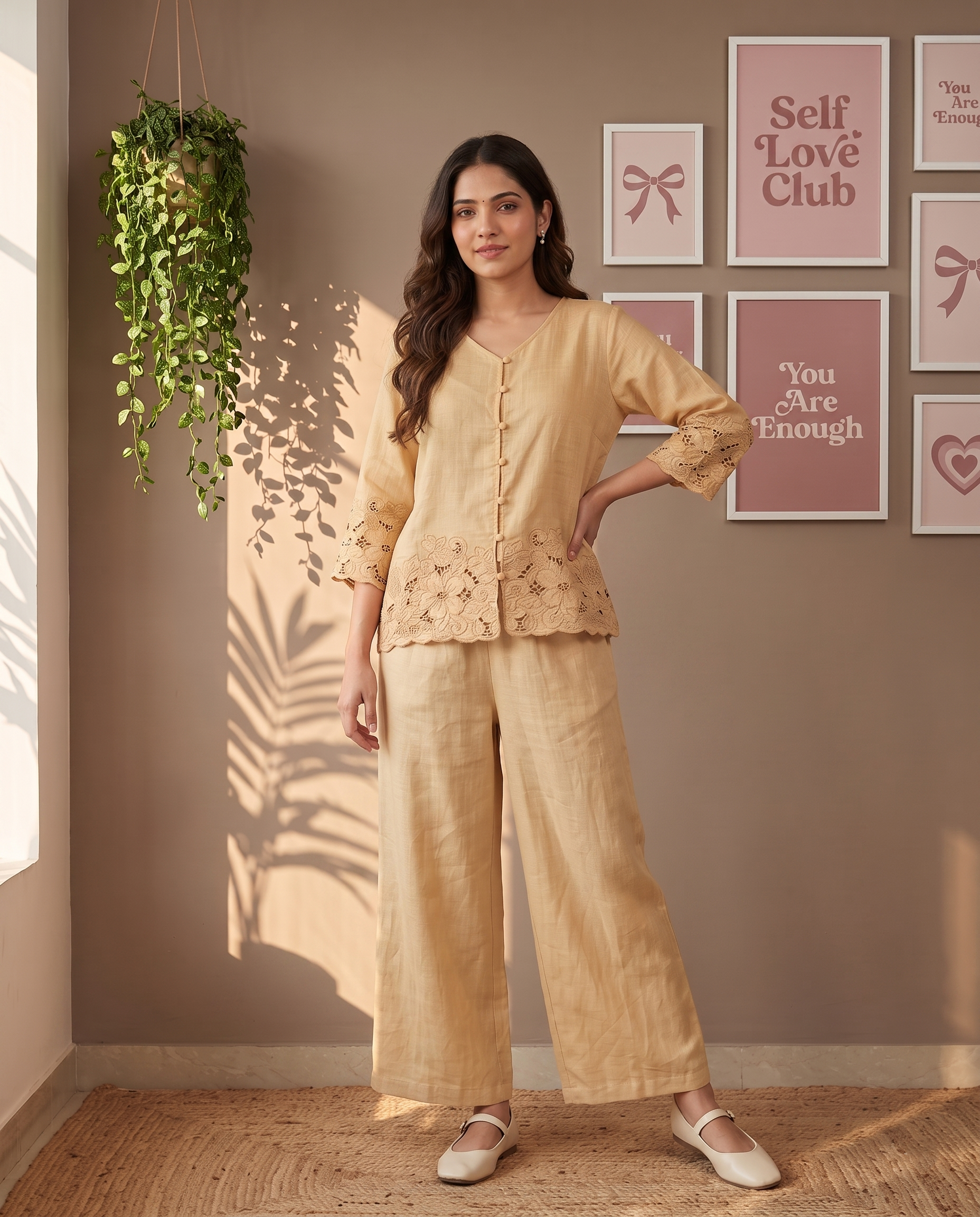 Daisy European Linen Co-ord Set - Sand Beige