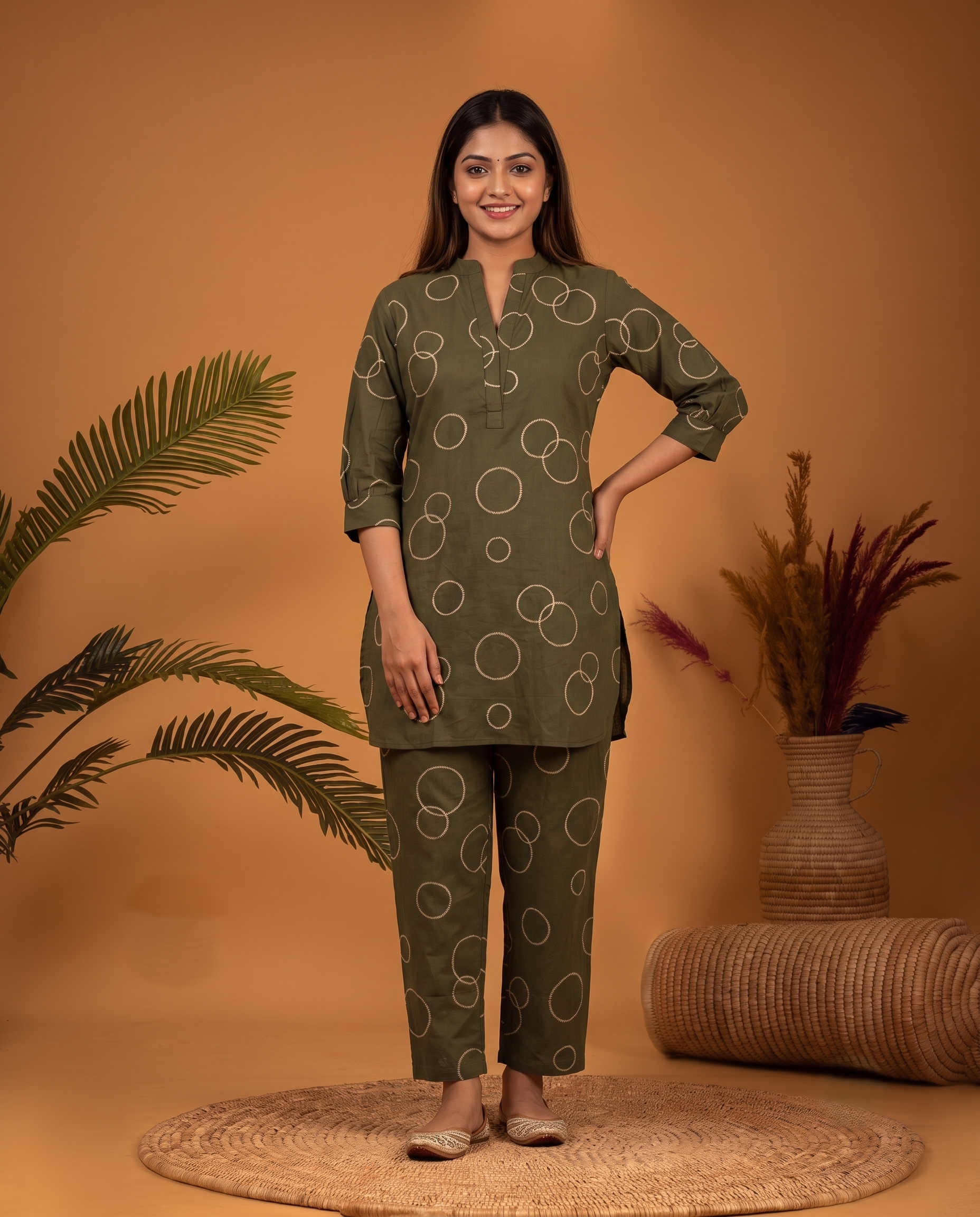 GREEN BUBBLE PRINT ETHNIC FARSI SET